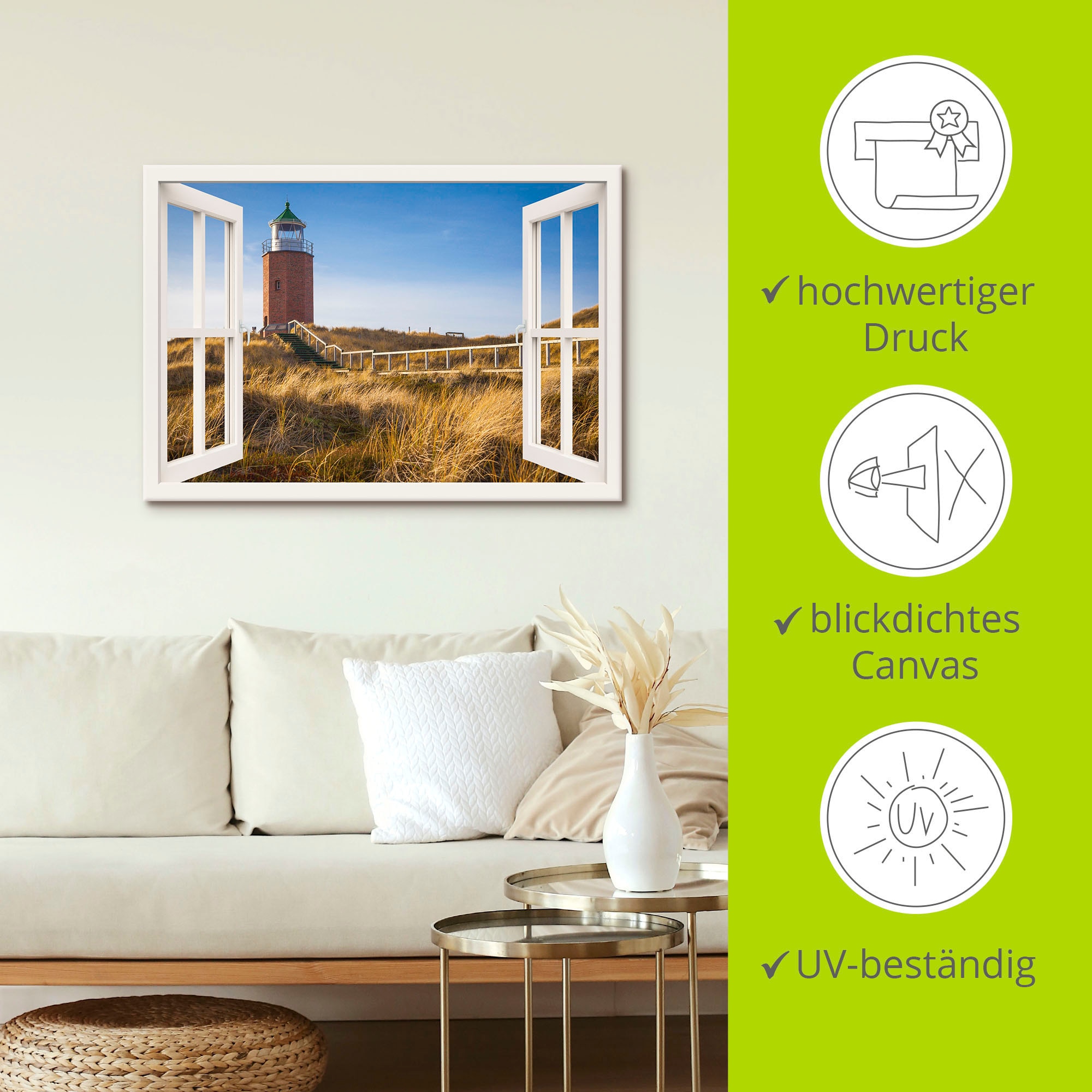 Artland Wandbild »Fensterblick Leuchtfeuer Kampen«, Fensterblick, (1 St.), als Leinwandbild in verschied. Größen