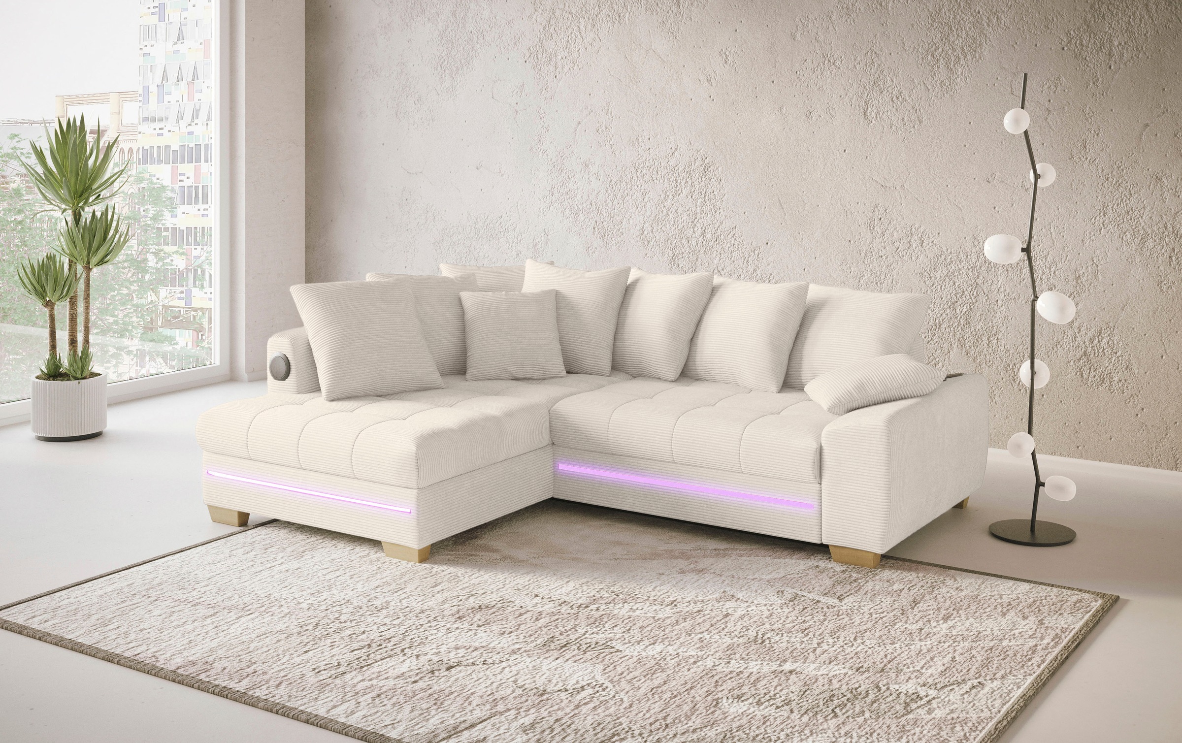 Mr. Couch Ecksofa »Nikita II, L-Form«, mit Kaltschaum, RGB-LED, Soundsystem, wahlweise mit Bett, Bettkasten
