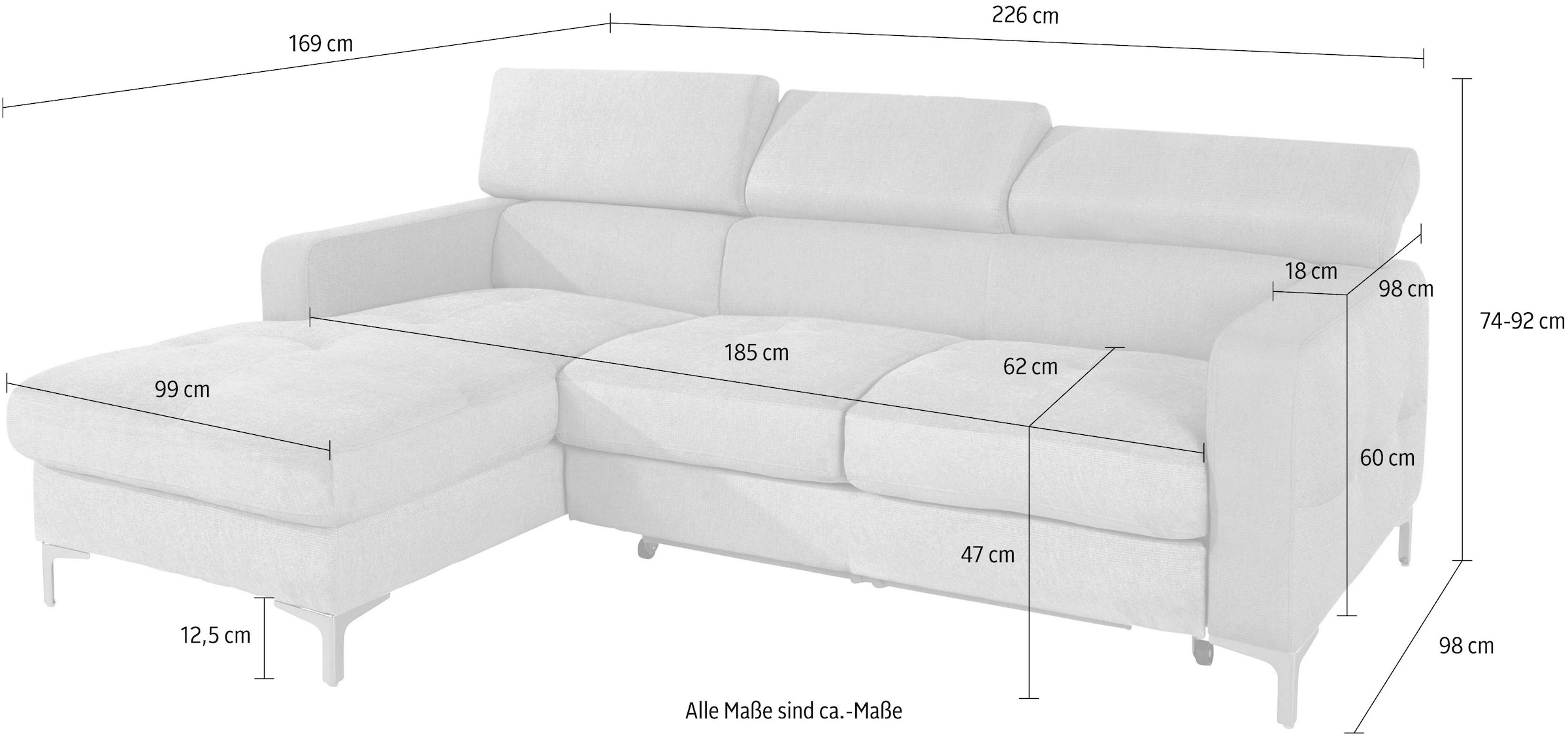 COTTA Ecksofa »Sammy L-Form«, inklusive Kopfteilverstellung, wahlweise mit Bettfunktion