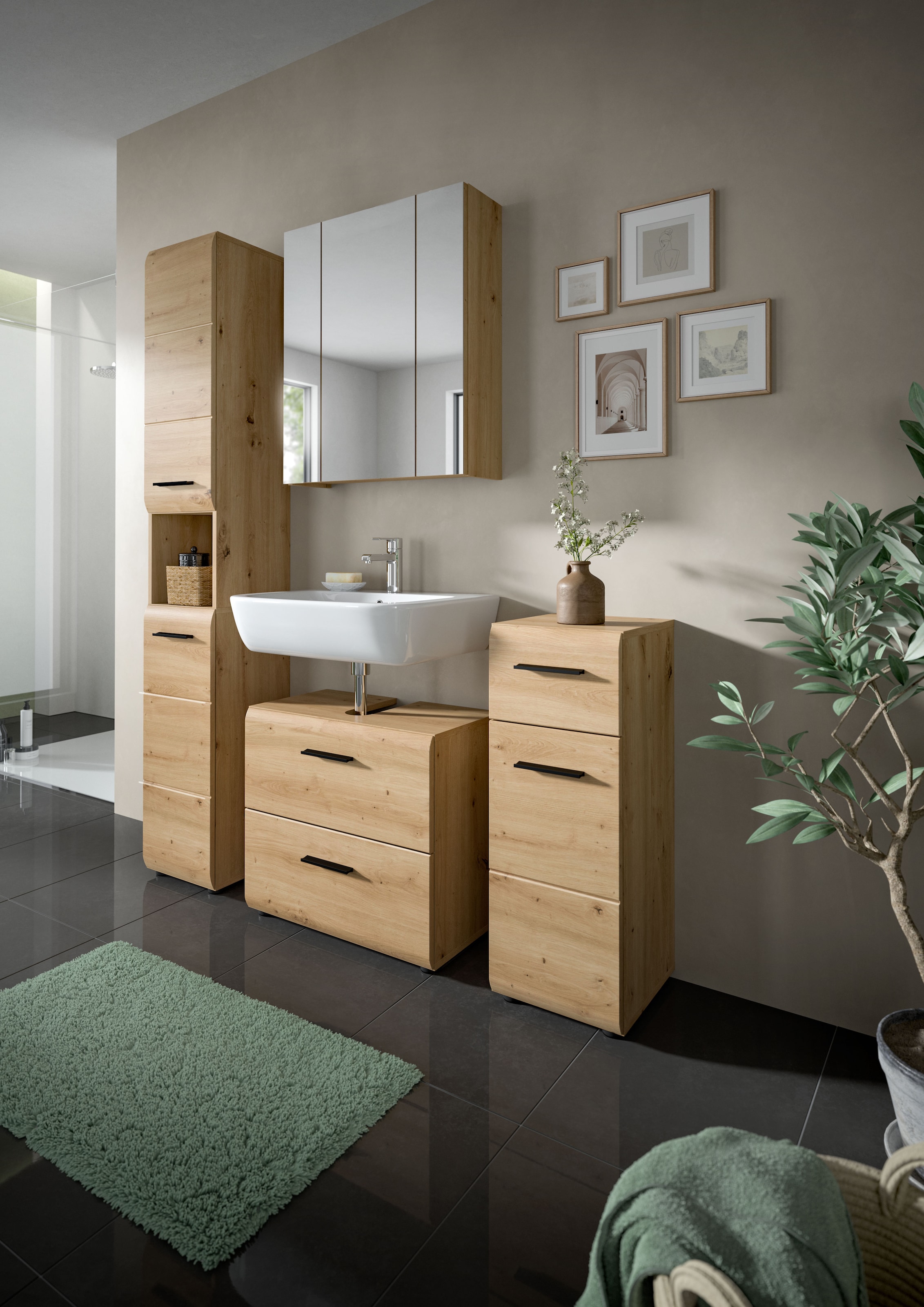 welltime Stauraumschrank »FLORENZ, Höhe 185cm, 2 Türen, 7 Fächer, 4 Einlegeböden« TOPSELLER!, 1 Stk. tlg. Florenz, Badschrank hoch, Artisan Oak NB, 185 cm Hoch