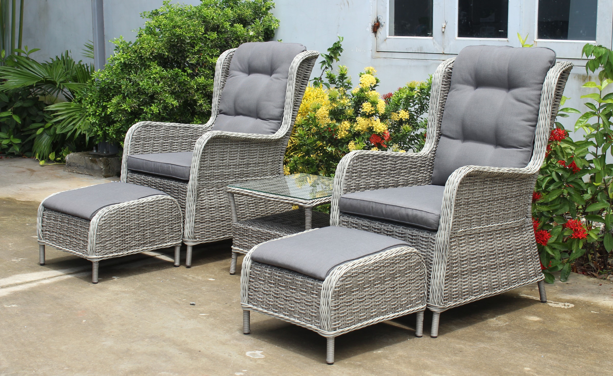 Garden Pleasure Garten-Essgruppe », Sessel-Set »VALENCIA«« Set,  2 Sessel, 2 Hocker, Tisch LxB: 48x50 cm, inkl Auflagen