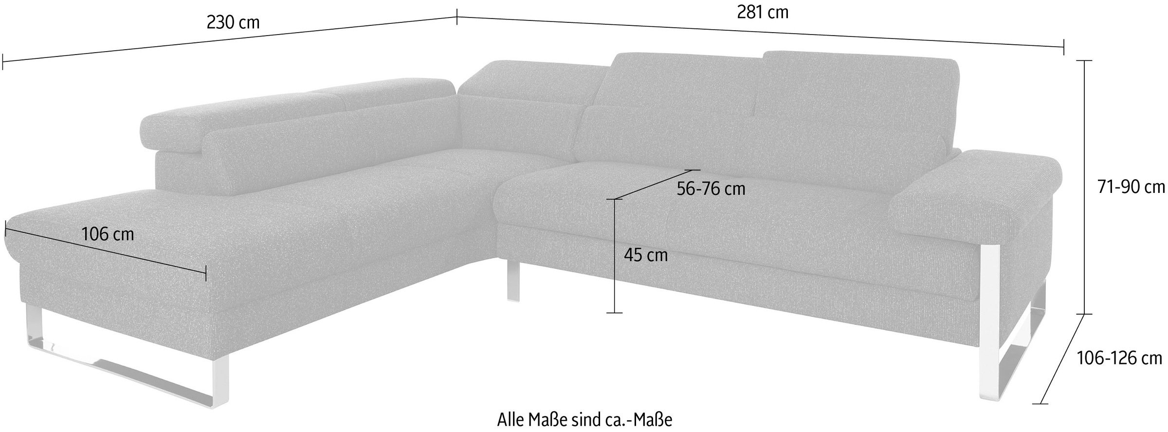 W.SCHILLIG Ecksofa »finn, Designsofa mit tollem Sitzkomfort, bequem, L-Form« German Design Award 2016, Fußgestell Nussbaum natur, Breite 281 cm