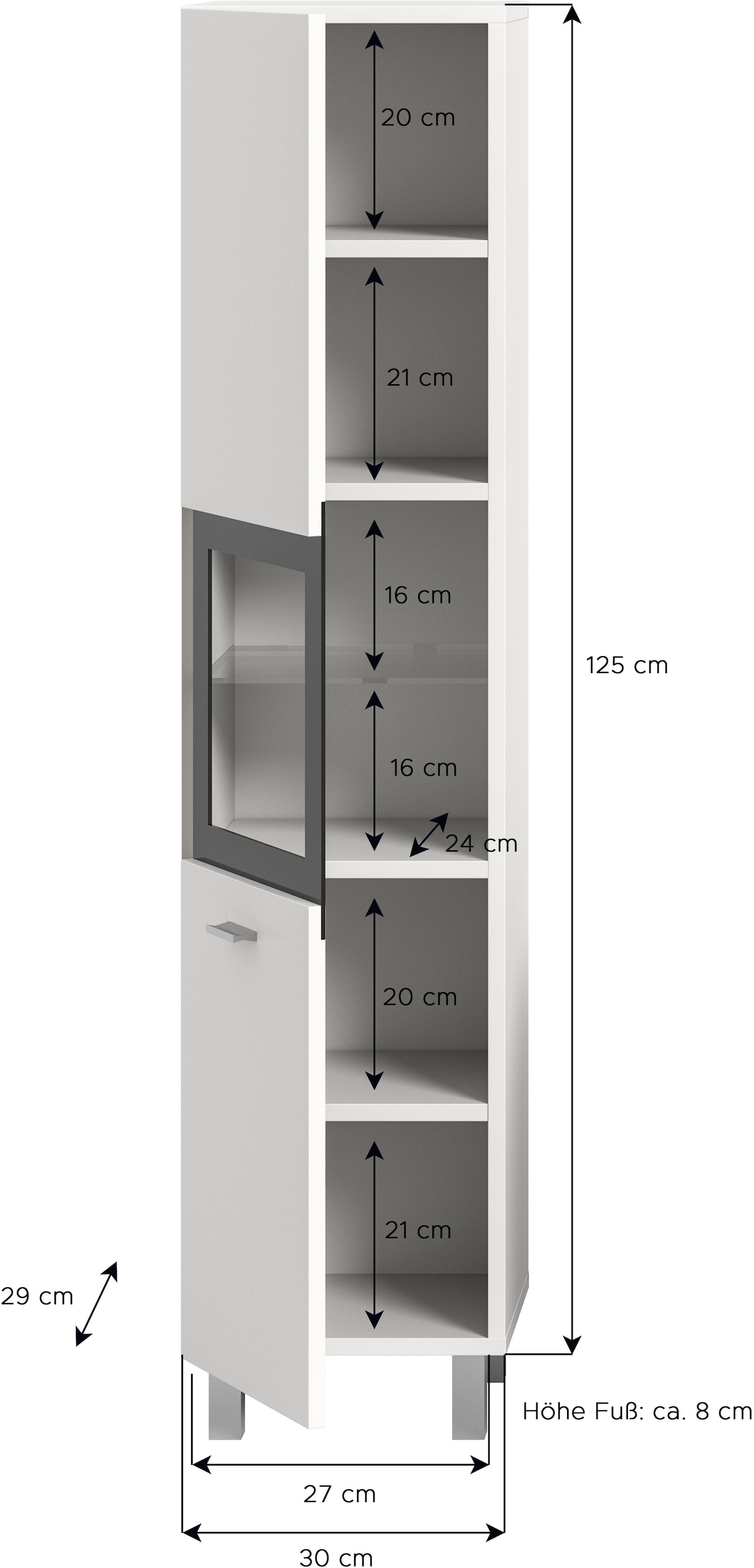welltime Hochschrank »Tampa, Höhe 125cm, hängend oder stehend montierbar«, Badschrank, Bad-Hängeschrank, Badezimmer, Bad-Möbel