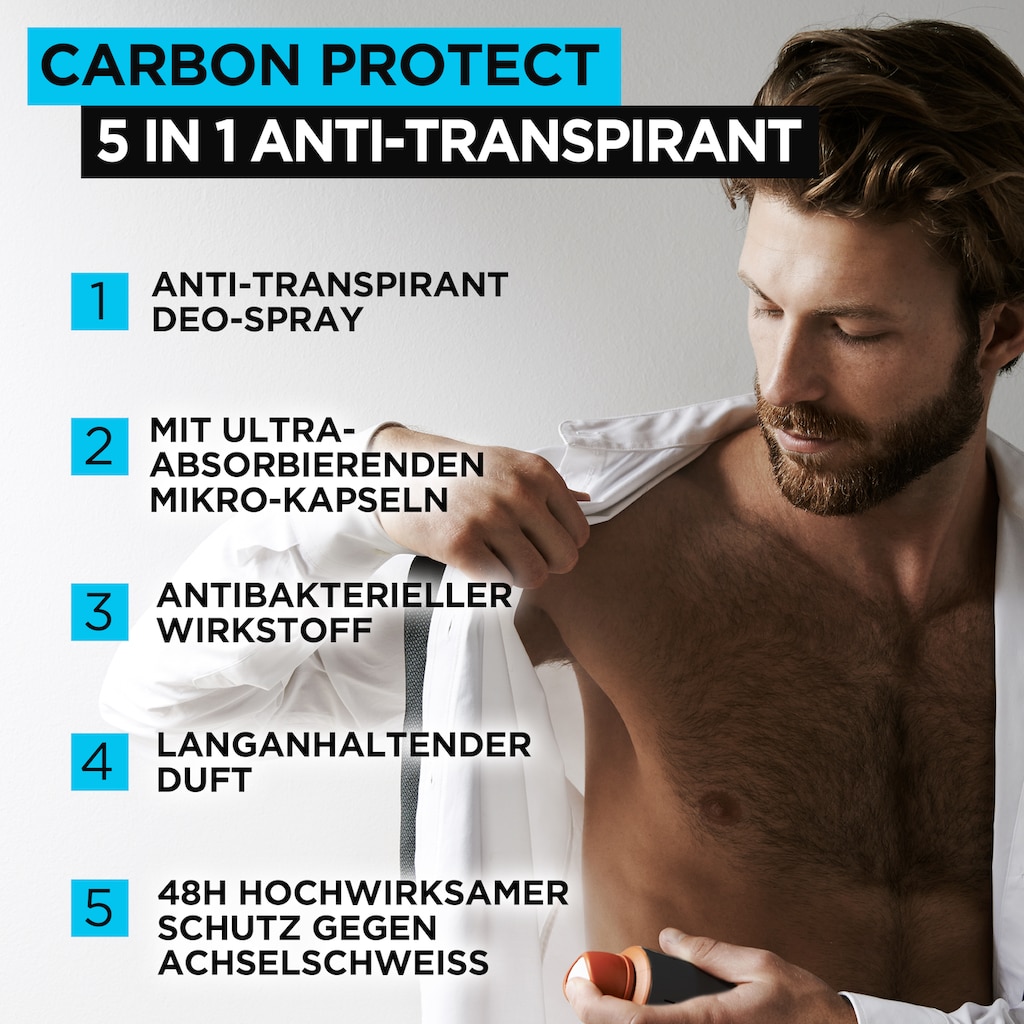 L'ORÉAL PARIS MEN EXPERT Deo-Spray »Carbon Protect Anti-Transpirant«, mit 48H Trockenschutz