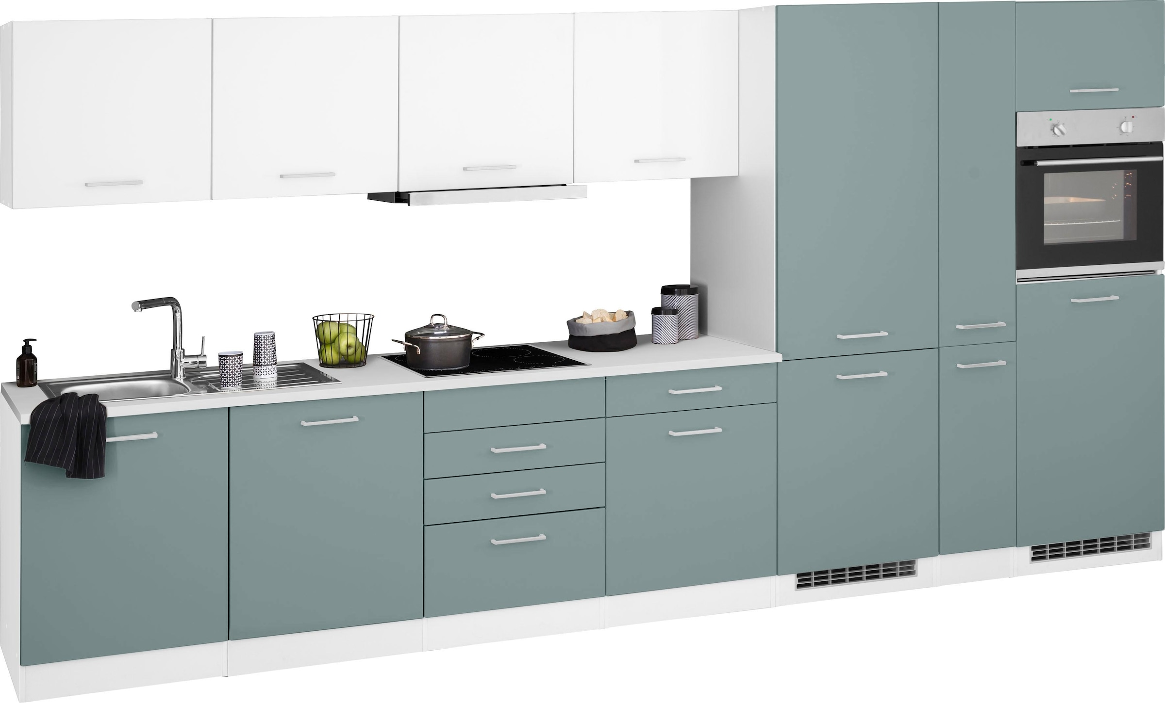 Küchenzeile »Visby«, mit E-Geräten, Breite 390 cm inkl. Kühl/Gefrierkombination