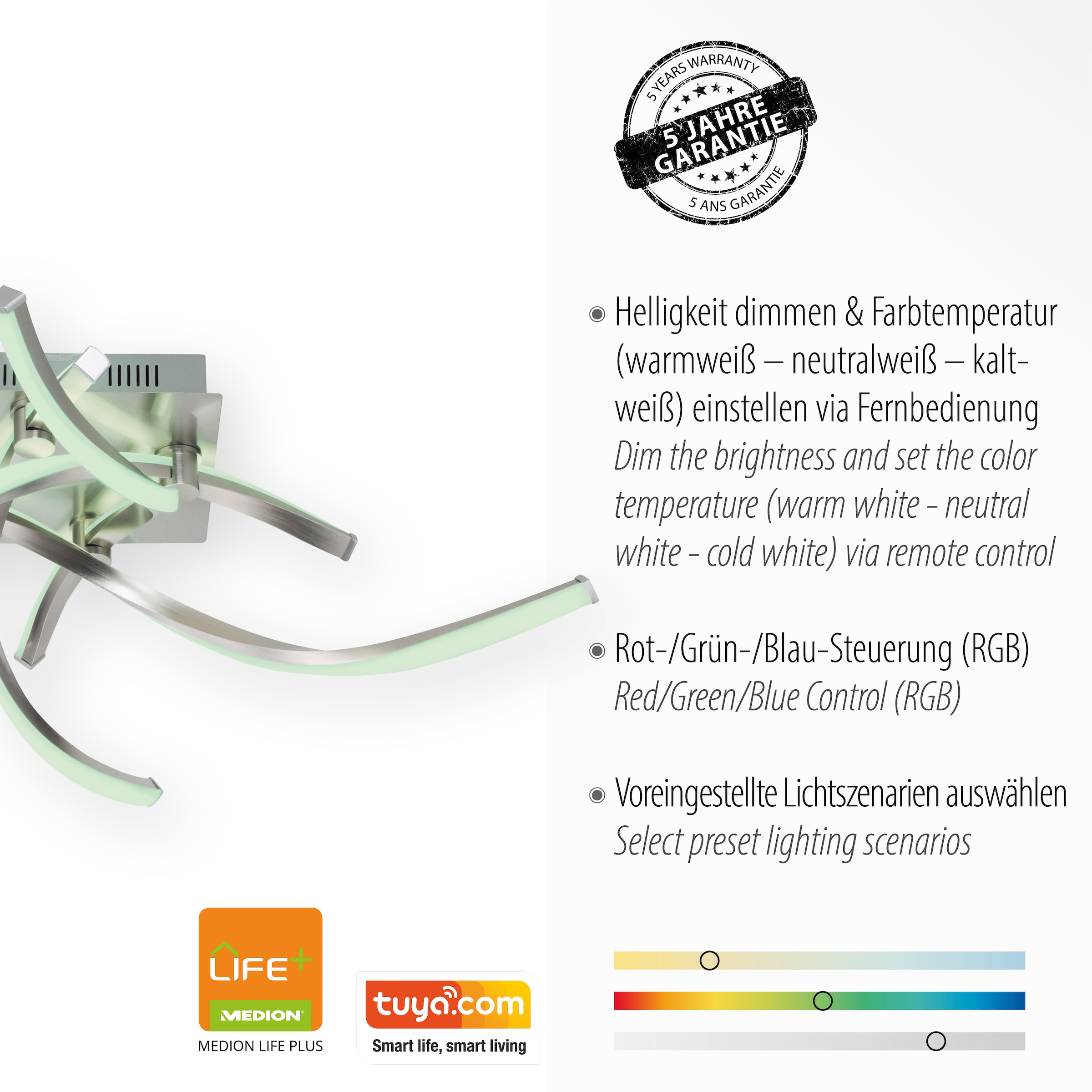 XXL online RGB+tunable mit Garantie Fernbedienung, inkl., fähig white, Deckenleuchte Jahren »Ls-SWING«, kaufen flammig-flammig, 4 Direkt Leuchten | 3 Infrarot Smarthome