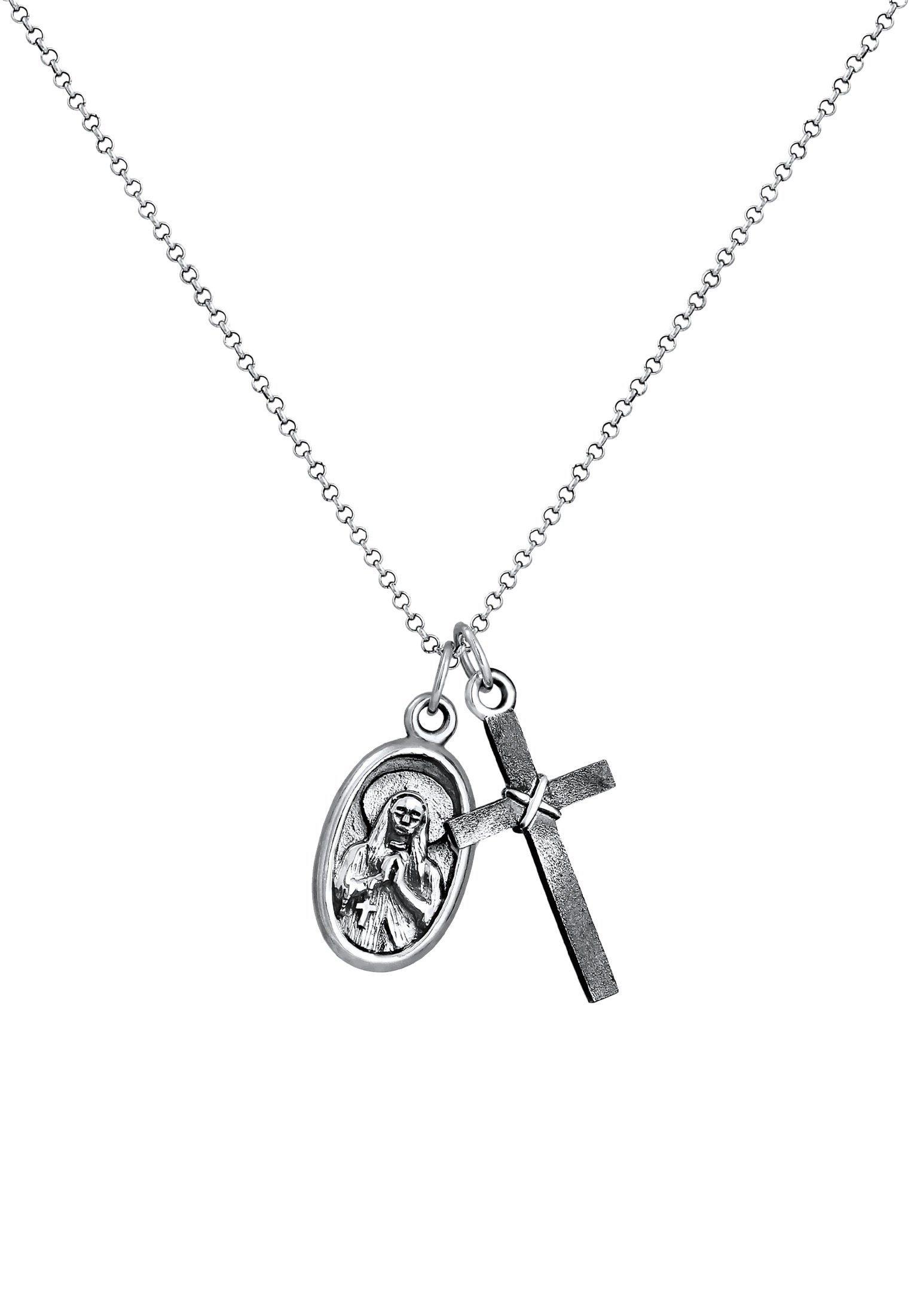 Kuzzoi Lange Kette »Halskette Herren Marienbild Kreuz Schutz Symbol 925 Silber«