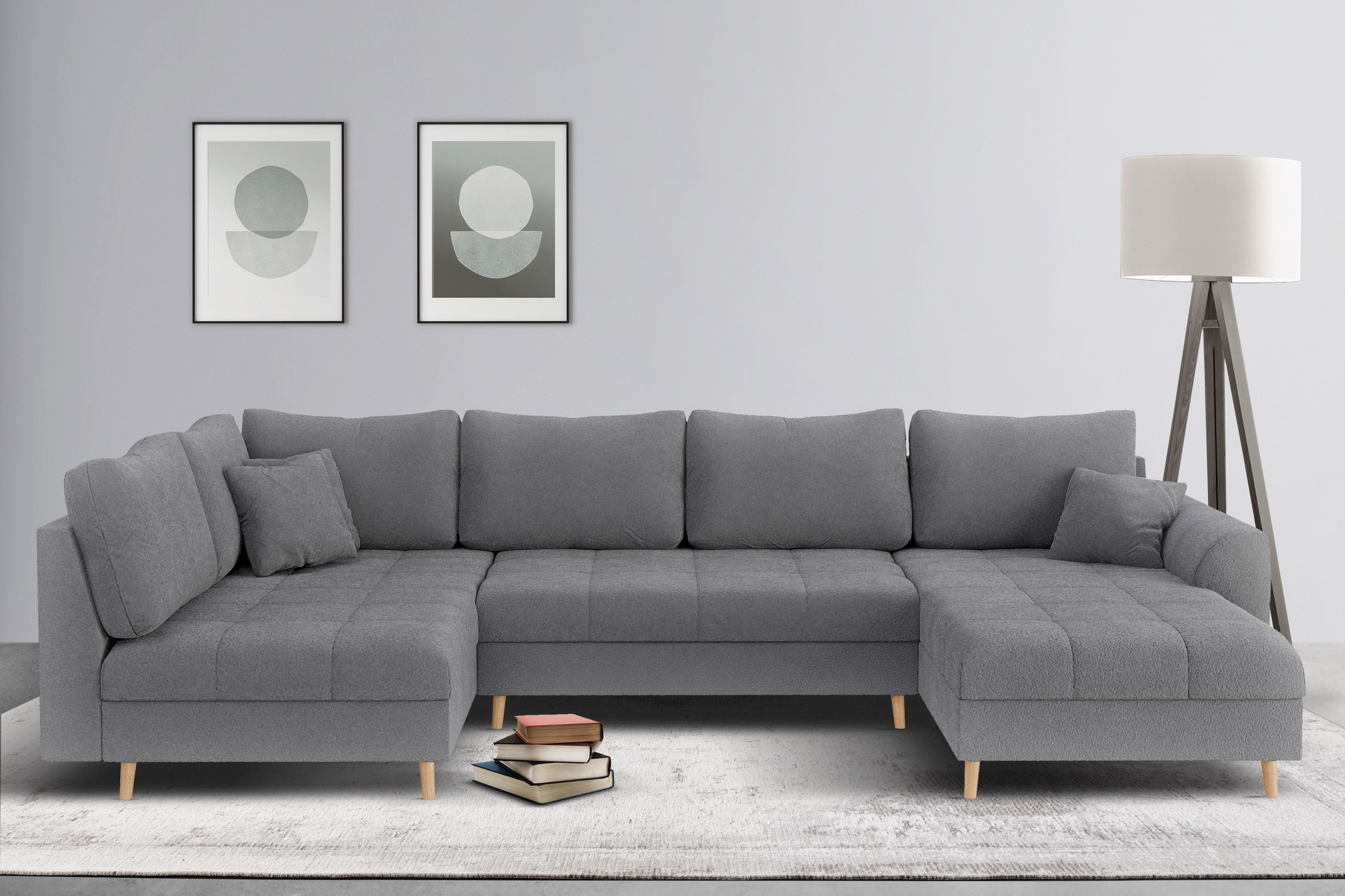 Home affaire Wohnlandschaft »CHARRE U-Form mit Ottomane, Maße B/T/H: 310/161/81 cm«, feine Steppung, lose Rücken- und Zierkissen, auch in Cord und Bouclé