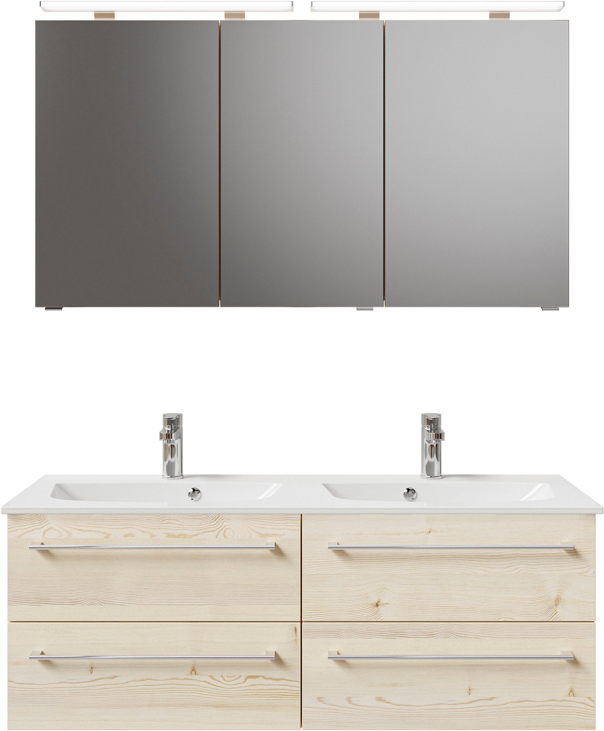 Saphir Badmöbel-Set »Serie 6025 2-teilig Mineralmarmor-Waschtisch mit LED-Spiegelschrank« 2 Stk. tlg.