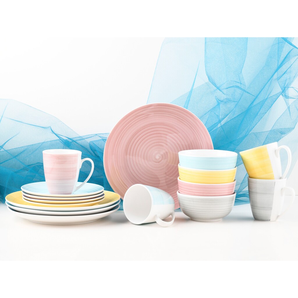 CreaTable Kombiservice »Geschirr-Set Pastello«, (Set, 16 tlg., Kaffeeservice und Tafelservice im Set, für 4 Personen)