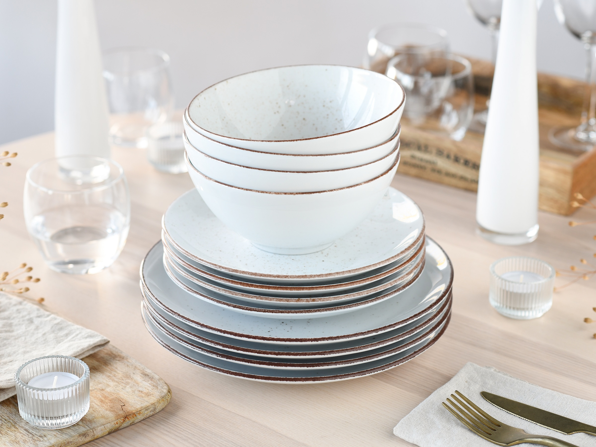 CreaTable Teller-Set »Vintage, Teller Set 12-tlg.« Naturverbundenes Design, Handgemalt