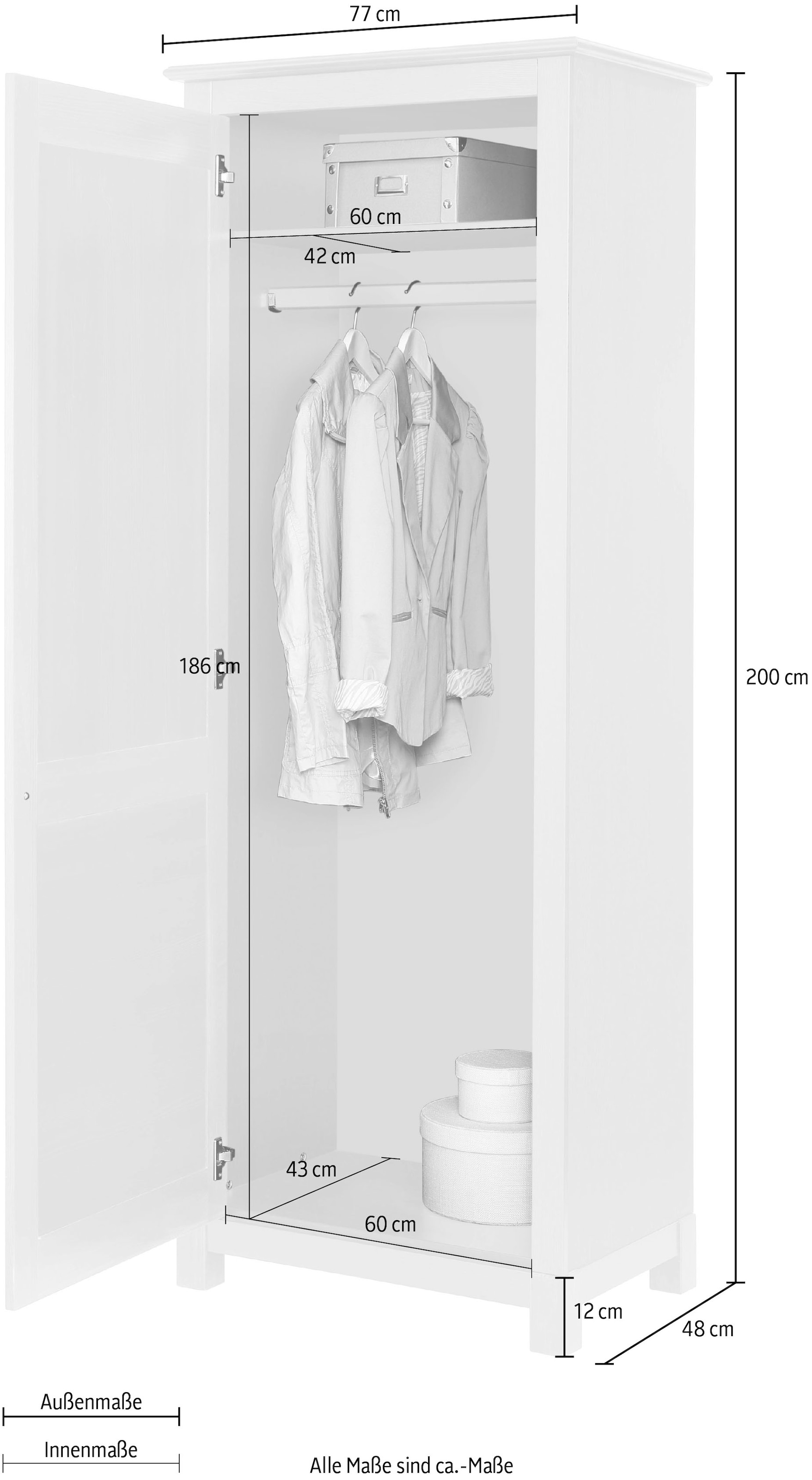 Raten bestellen Garderobenschrank auf affaire Home massiver aus Kiefer Breite »Rauna«, 77 cm, 1-türig,