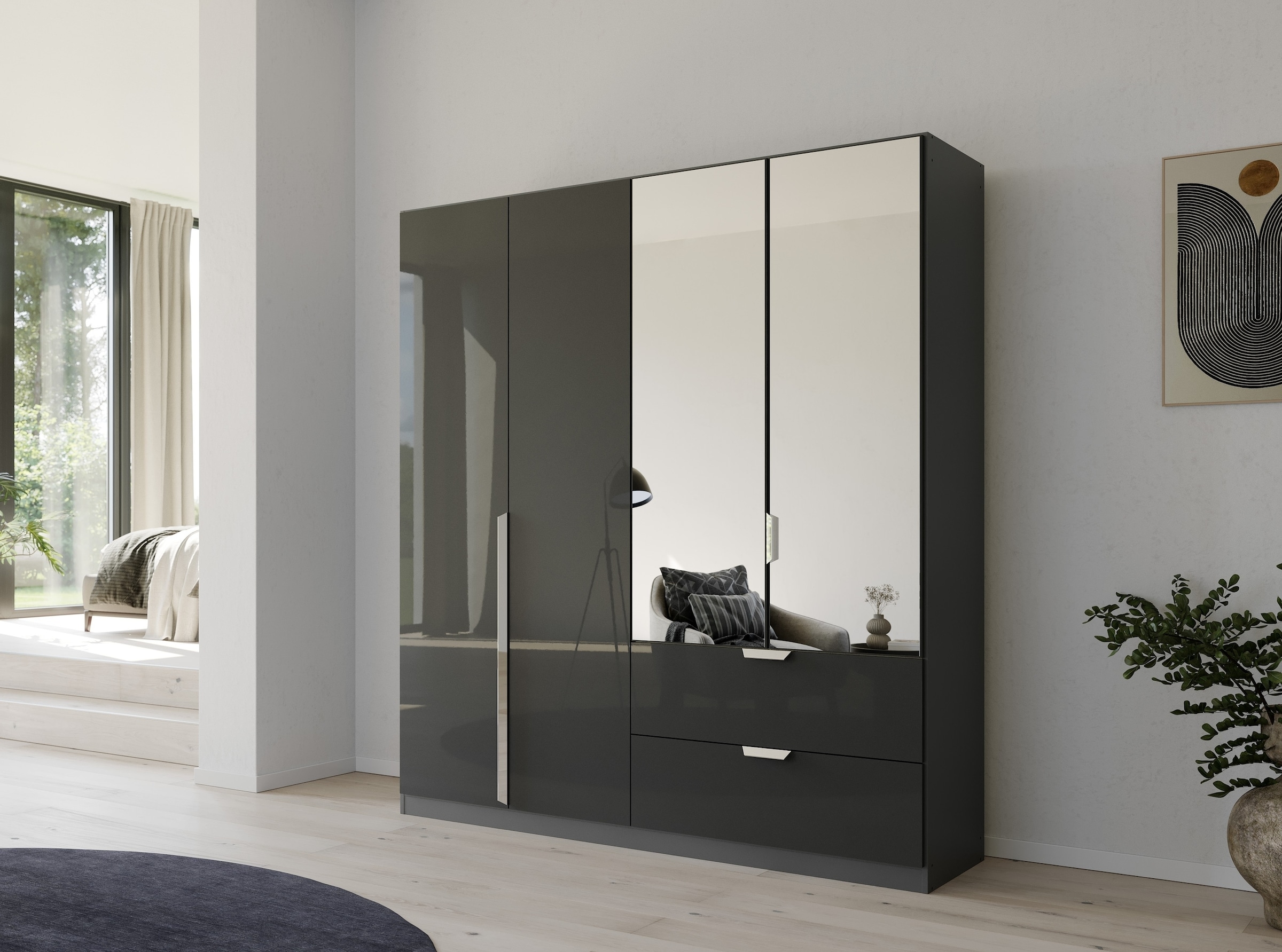 rauch Drehtürenschrank »Kleiderschrank Schrank Garderobe Ankleide GLAMOUR BY QUADRA SPIN« Breiten: 181/226/271 cm, Höhe 210 cm,  mit Spiegel und Hochglanz-Front, Stangengriff MADE IN GERMANY