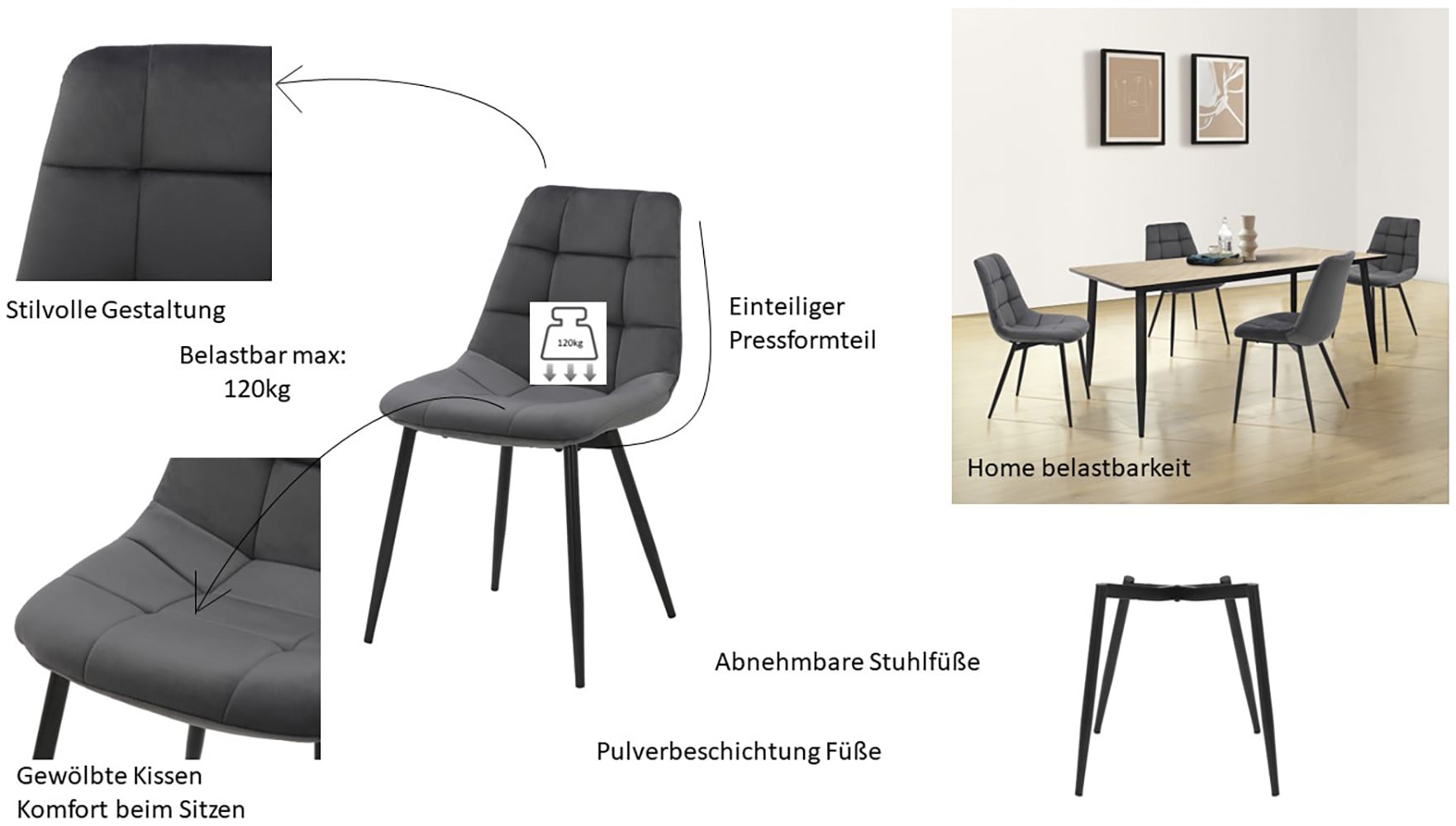 INOSIGN Esszimmerstuhl »Arhus, TOPSELLER!«, (Set), 2 St., Samtvelours, Küchenstuhl mit weichem Samtvelours Bezug, pflegeleichtes Material