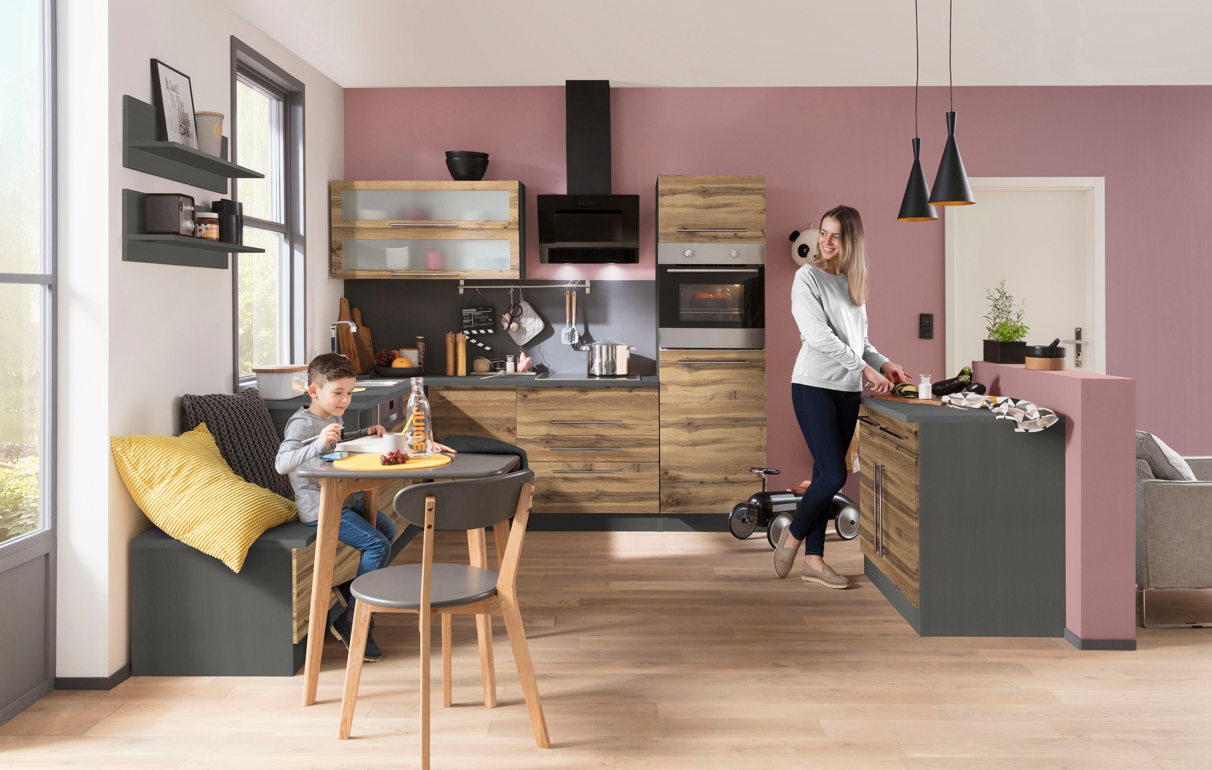 KOCHSTATION Winkelküche »KS-Samos«, mit E-Geräten, Stellbreite 300 x 250 cm