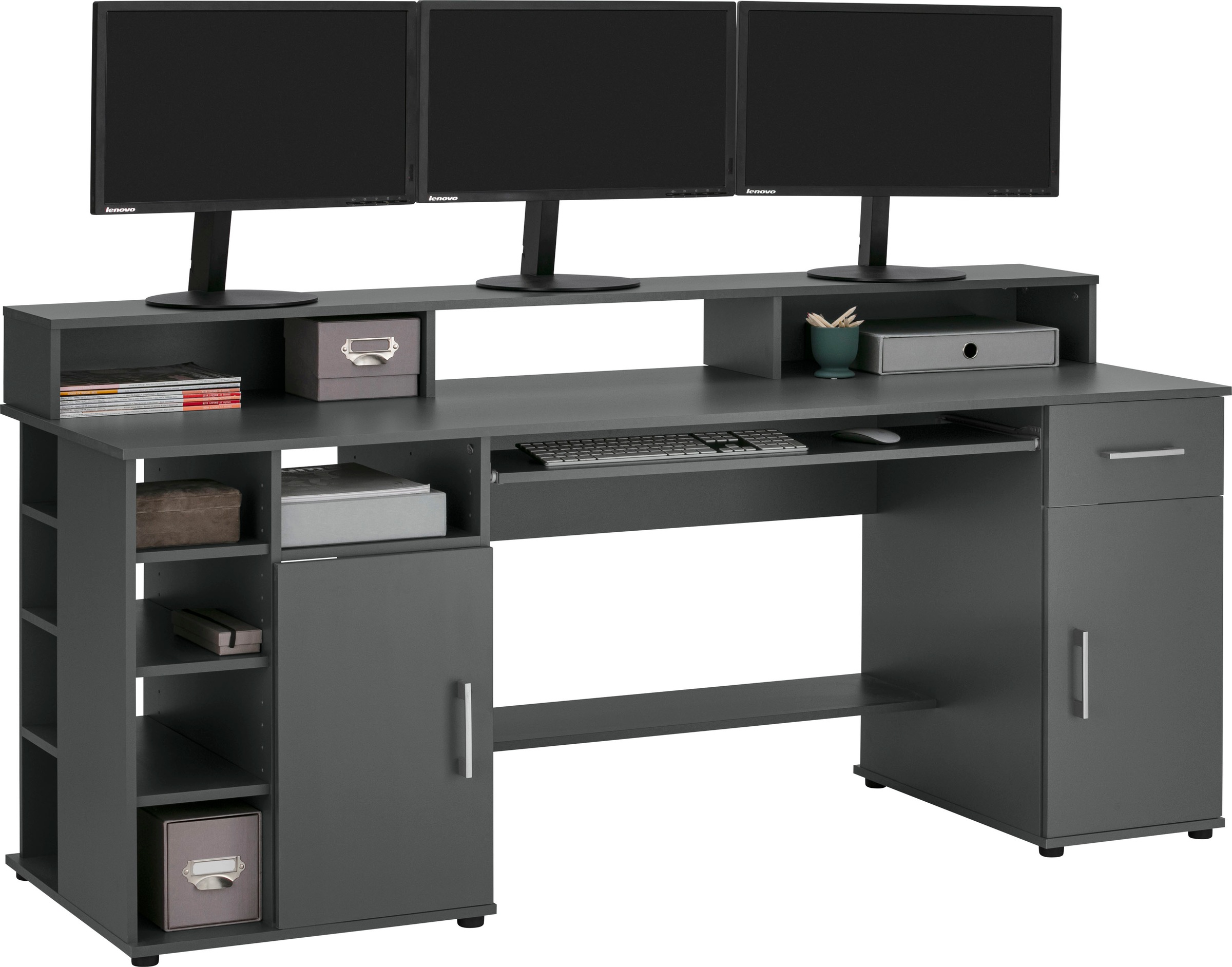 VOGL Möbelfabrik Schreibtisch »Timra mit Monitoraufsatz, Tastaturauszug & Towerfach,«, Breite 154 oder 178 cm, Made in Germany