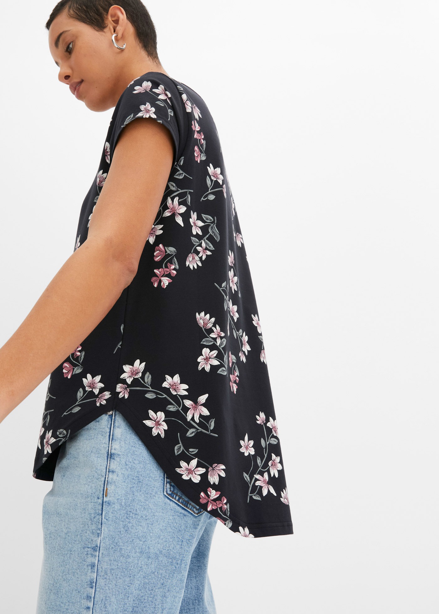 bonprix Blusenshirt Oversize Passform, Kurzarm-Design, mit kurzem Reißverschluss