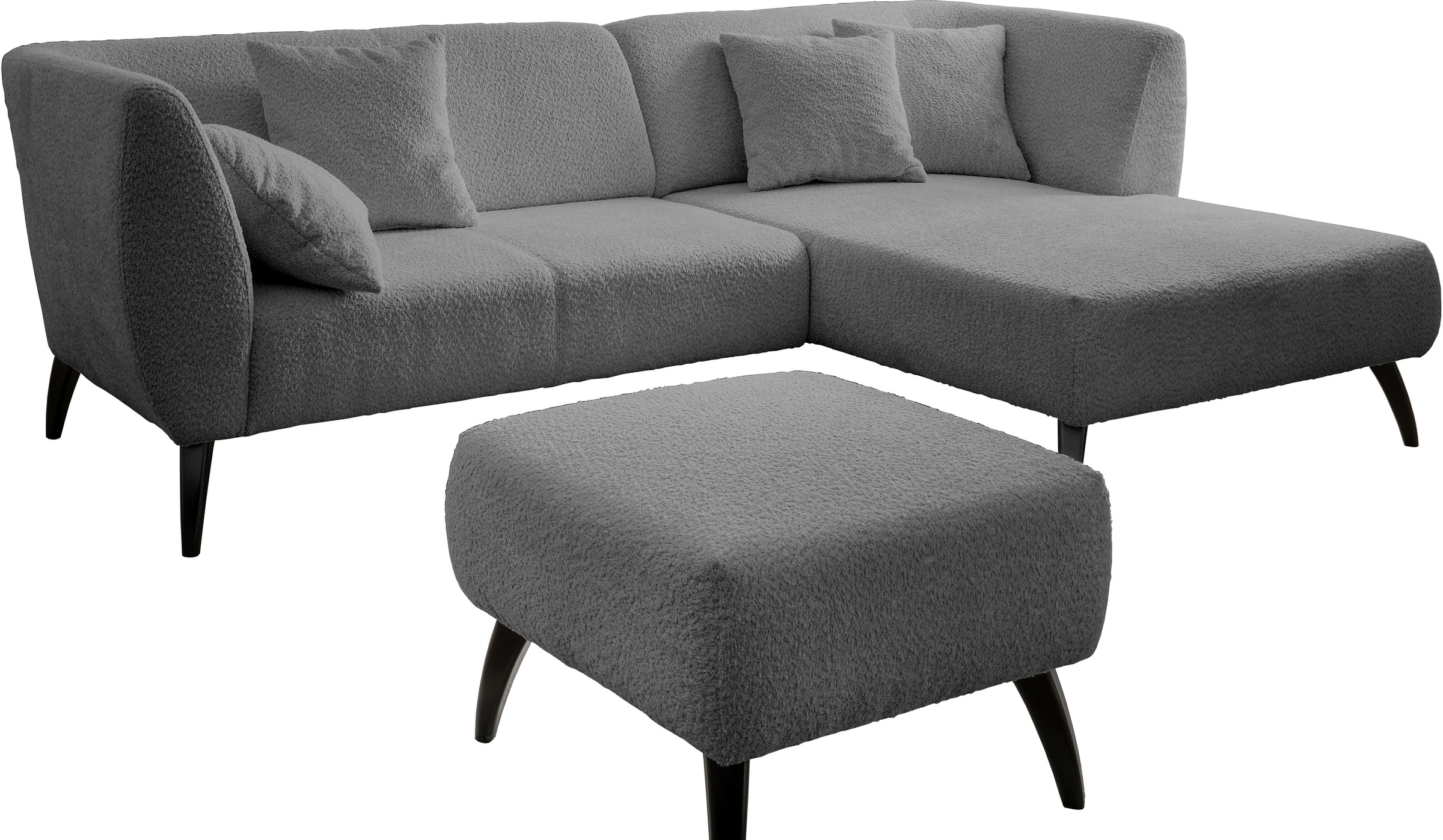 INOSIGN Ecksofa »Colori Polstermöbel mit zeitlos eleganter Rückenführung. L-Form«, Holzfußfarbe wählbar, inkl. 4x Zierkissen