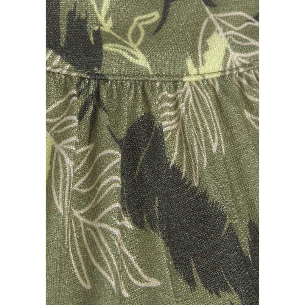 s.Oliver Overall, mit Blätterdruck und breitem Smokeinsatz, sommerlicher Jumpsuit