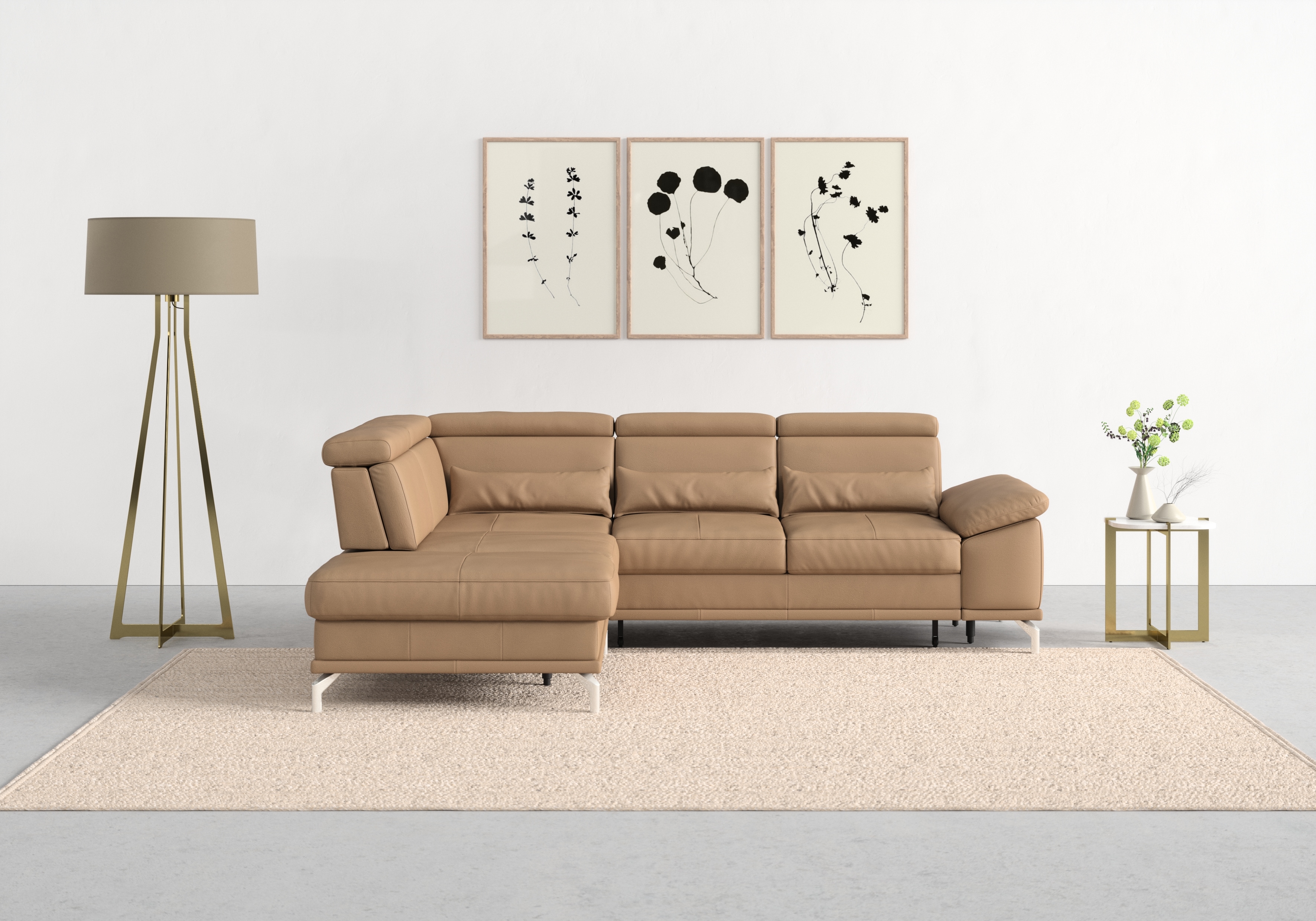 sit&more Ecksofa "Cabrio L-Form, B: 274 cm, mit Sitztiefen-, Arm- & Kopfteilverstellung" 3 Nierenkissen, Federkern, optional Schlaffunktion und
