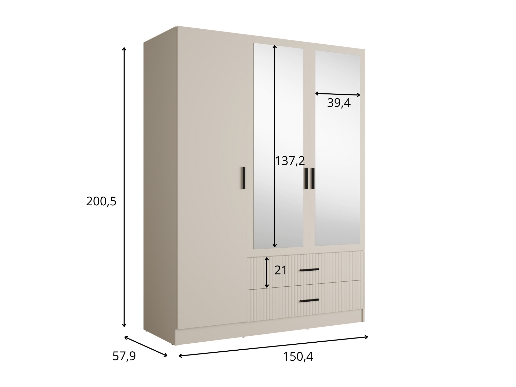 OTTO home Kleiderschrank »TERRIK,  modern mit viel Stauraum & geriffelter Struktur, Spiegel« B/H/T ca.  150/200/60 cm,  Garderobe mit 6 Fächern, Kleiderstange, 2 Schubladen, Made in EU