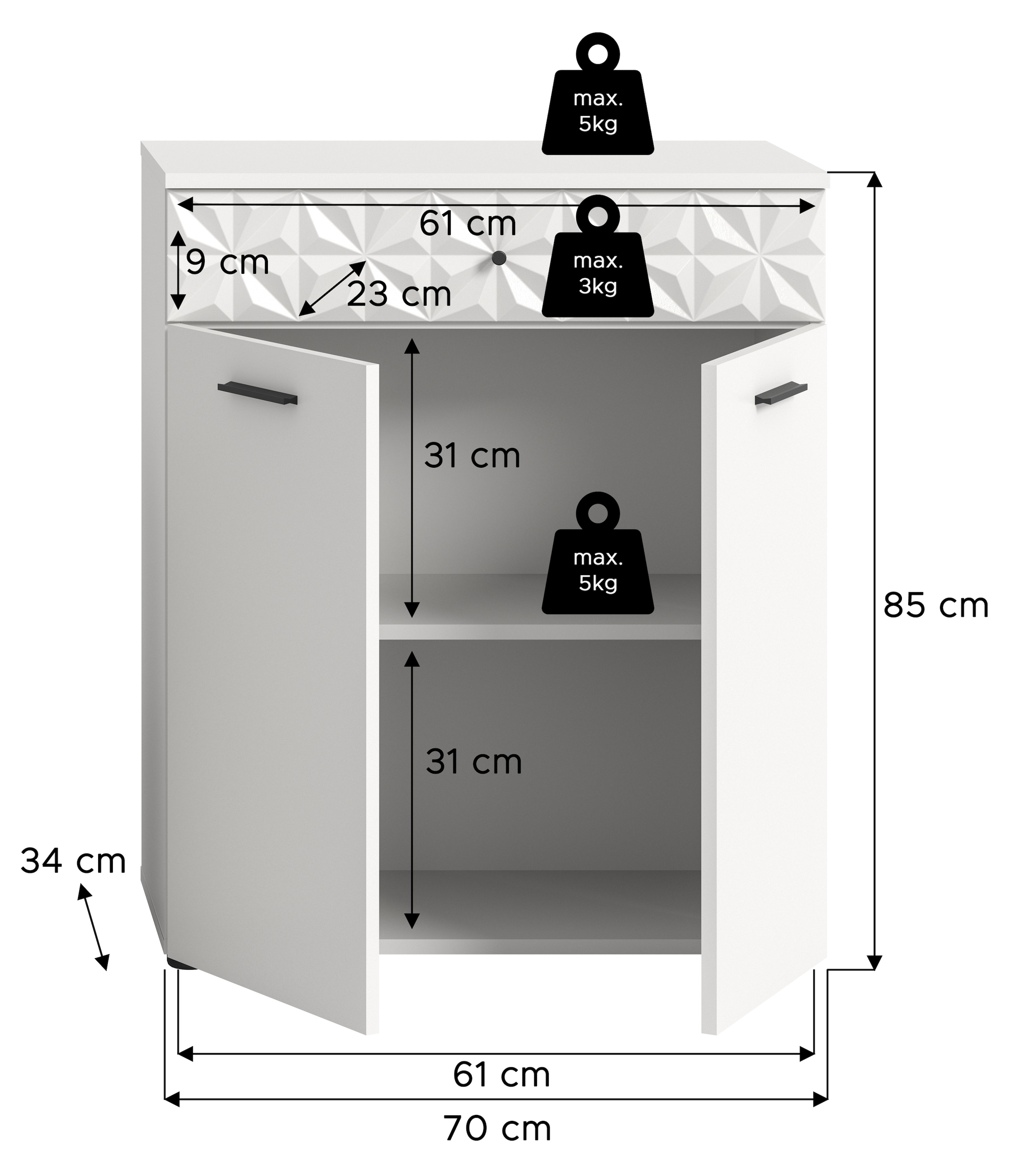 welltime Unterschrank »VICENZA, TOPSELLER!, Breite 70cm, 2-türig, mit Front-Ornamentabsetzung« Standschrank, Badschrank, Kommode, Badkommode, Anrichte, Midischrank