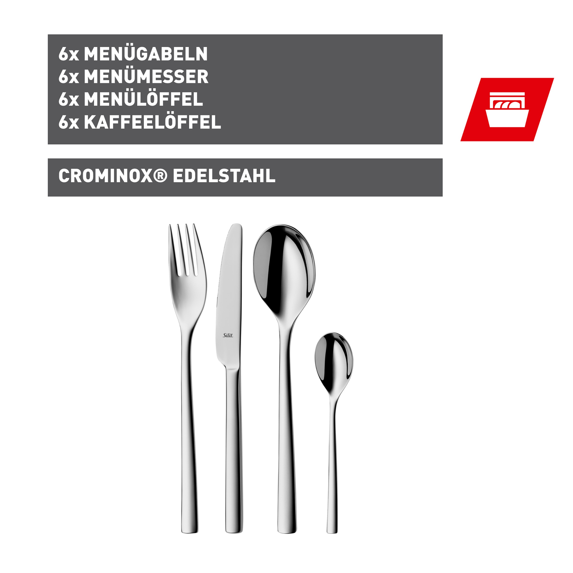 Silit Besteck-Set »Trend« 24-teilig, poliert, Crominox: Edelstahl 18/10, Wellenschliff