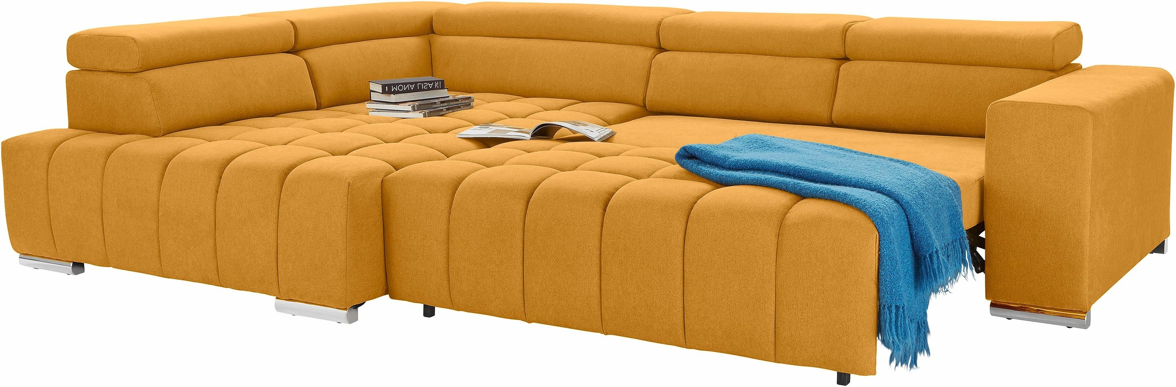 exxpo - sofa fashion Ecksofa »Elias, aktuelle Kreuzsteppung im Sitz, bequem, L-Form«, mit Kopf- bzw. Rückenverstellung, wahlweise mit Bettfunktion