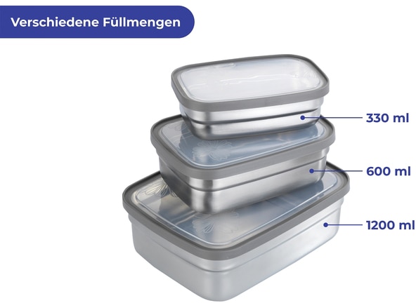 Maximex Lunchbox »Edelstahl«, (Set, 3 tlg.), Brotdosen in 3 Größen, luftdichte Deckel, spülmaschinengeeignet
