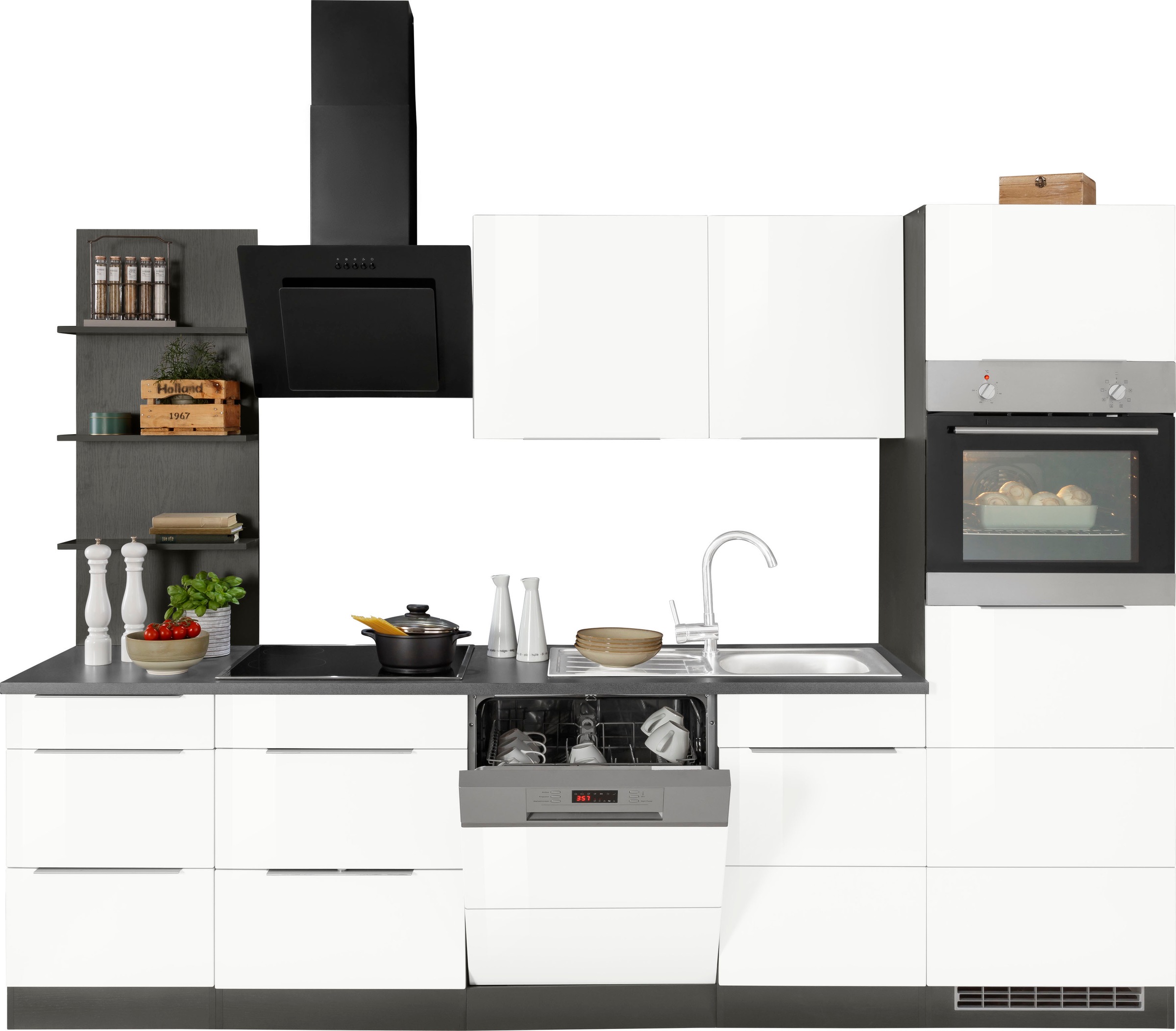 KOCHSTATION Küchenzeile »KS-Brindisi Breite 280 cm« wahlweise mit E-Geräten und Induktion, mit MDF-Fronten und Regal