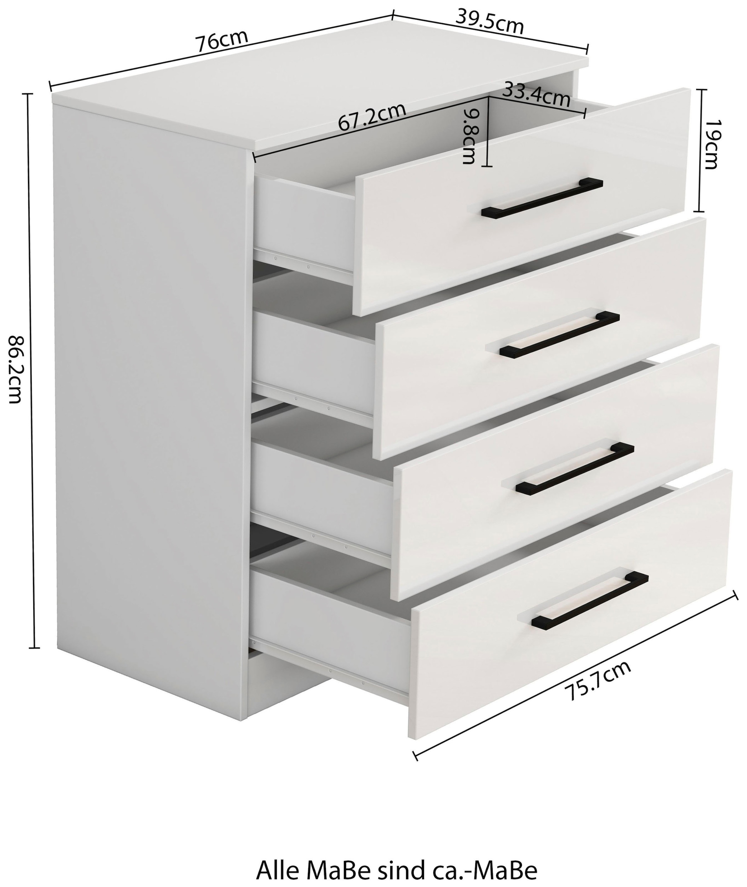 OTTO home Schubkastenkommode »Sylt Schlafzimmerkommode Kommode Wäscheschrank Bestseller« Viel Stauraum im Schlafzimmer mit hochglänzenden Fronten, 1 Stk. tlg. Beistellschrank mit 4 Schubladen