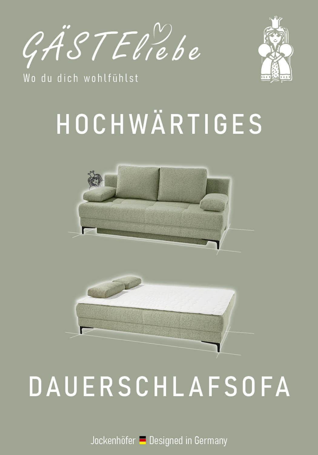 Jockenhöfer Gruppe Schlafsofa »Felix, B: 205 cm, Liegefl. 155x201 cm, Dauerschlafsofa, inkl. Topper« inklusive Bettfunktion und Bettkasten, Federkernpolsterung