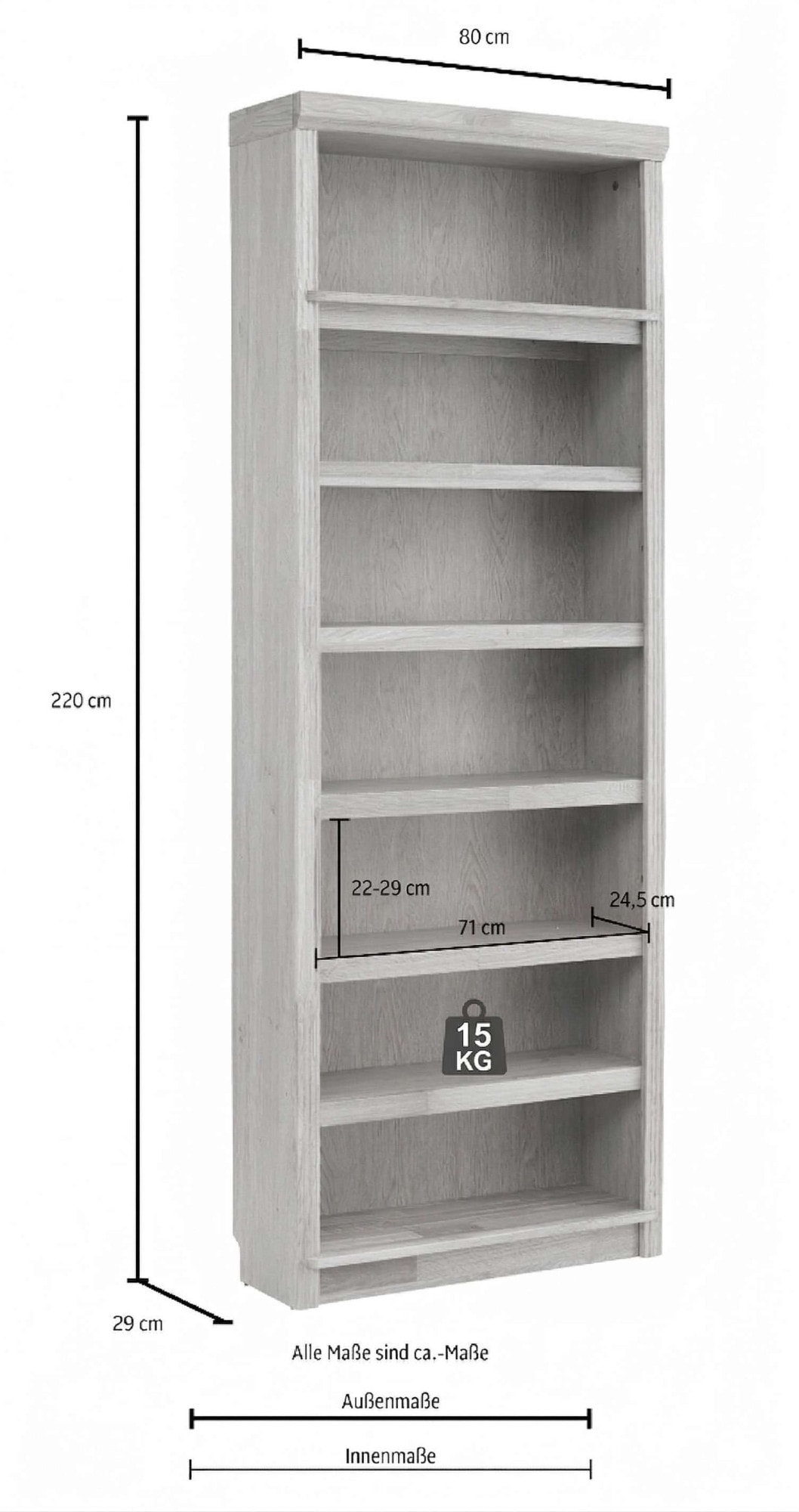OTTO home Bibliothek »Soeren - 7-tlg. Set: mit 1 Regal B 80 cm., 1 Regal B 40 cm, 1 Eckregal« Set, 7 Stk. tlg. Inkl. 1 Vitrine,2 gerundeten Abschlussregalen und 1 Holzleiter,H220 cm