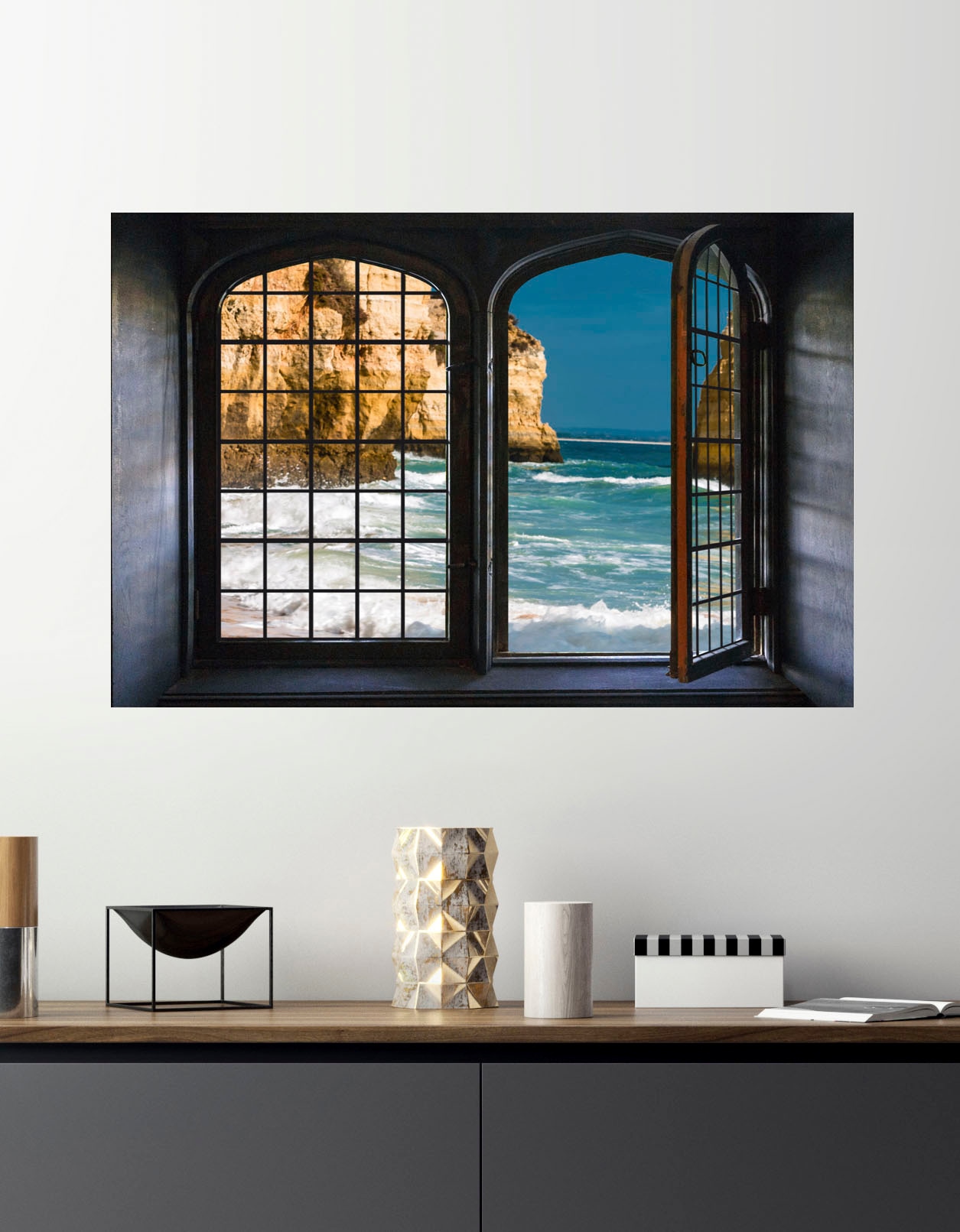 queence Wandsticker »Fels im Meer« Wandsticker, Wandbild, selbstklebend, 3D, Fenster