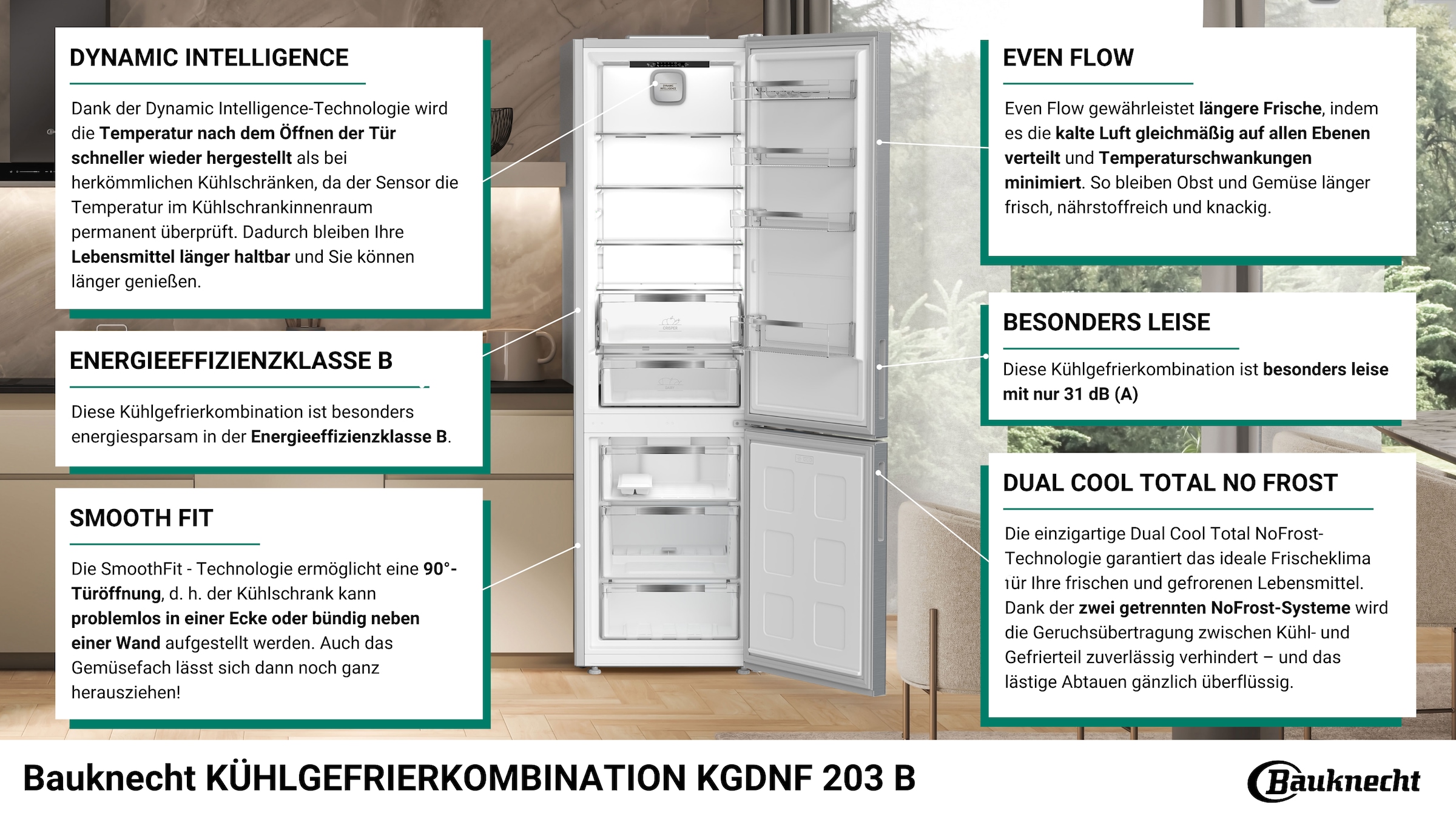BAUKNECHT Kühl-/Gefrierkombination »KGDNF 203 B«