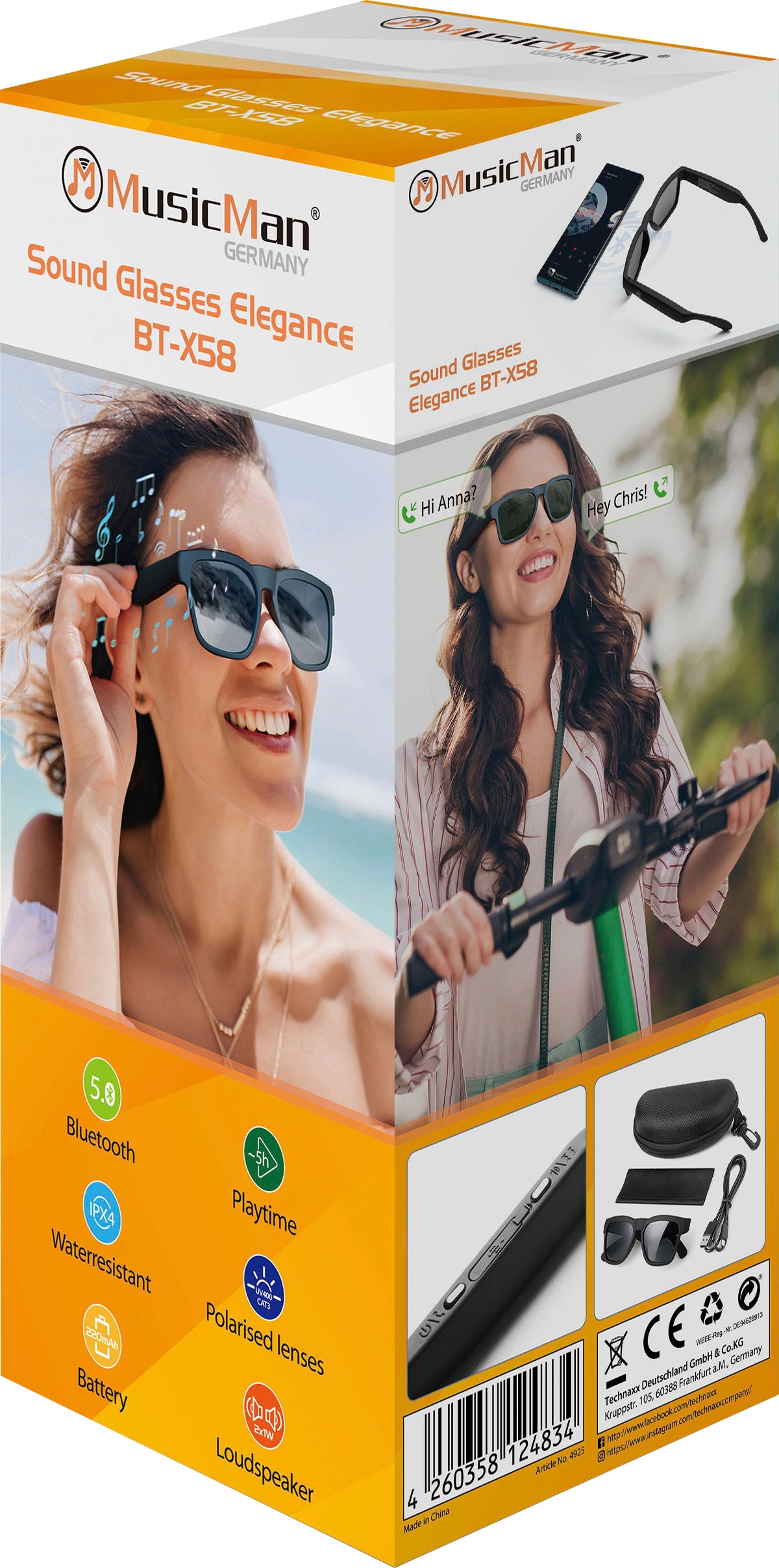 Technaxx Bluetooth-Soundbrille »Sound Glasses Elegance 3 | Jahre XXL UNIVERSAL ➥ BT-X58«, Bluetooth Garantie