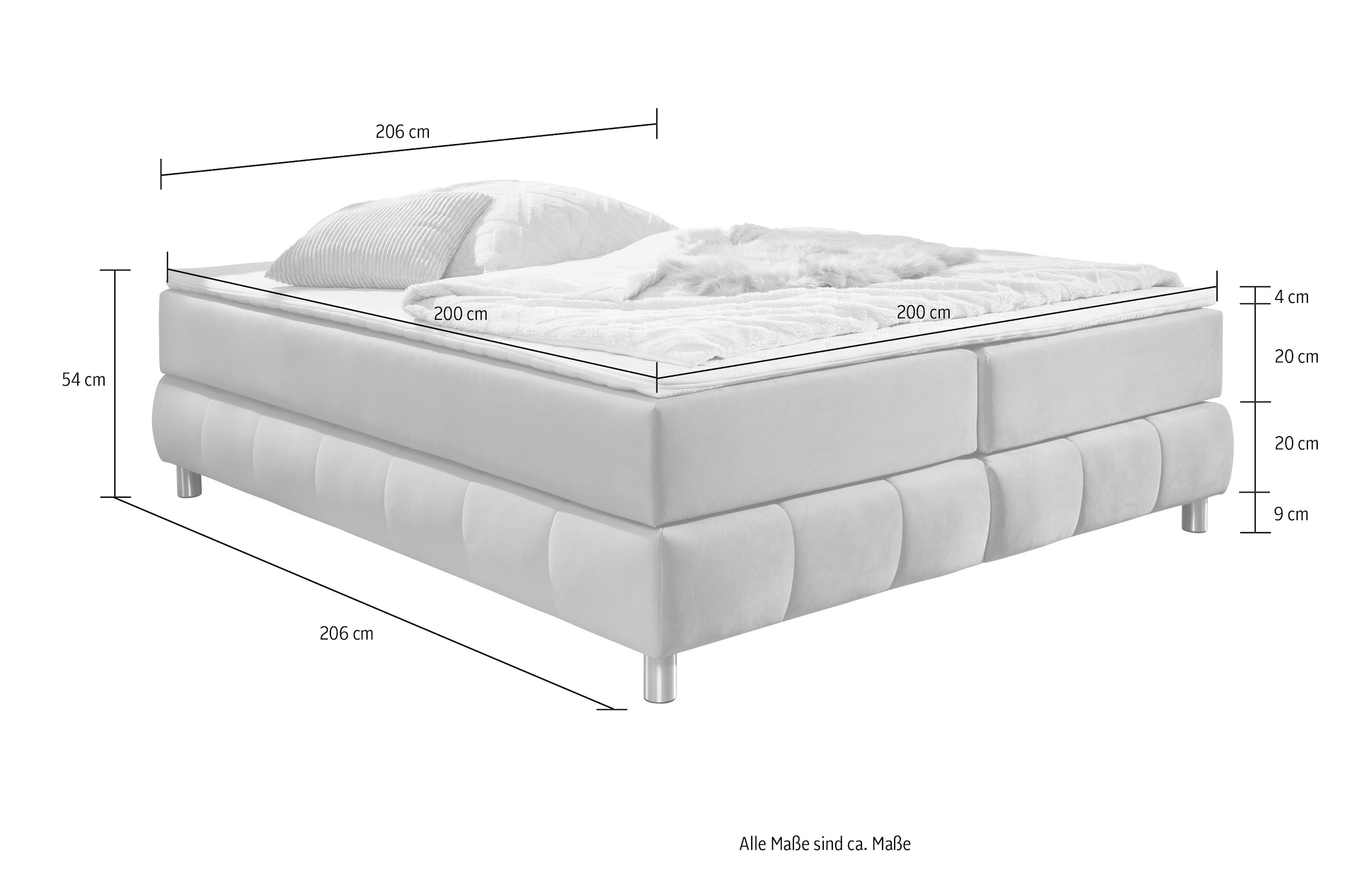 andas Boxspringbett »Salo«, Ohne Kopfteil, inkl. Topper, auch in Überlänge 220 cm