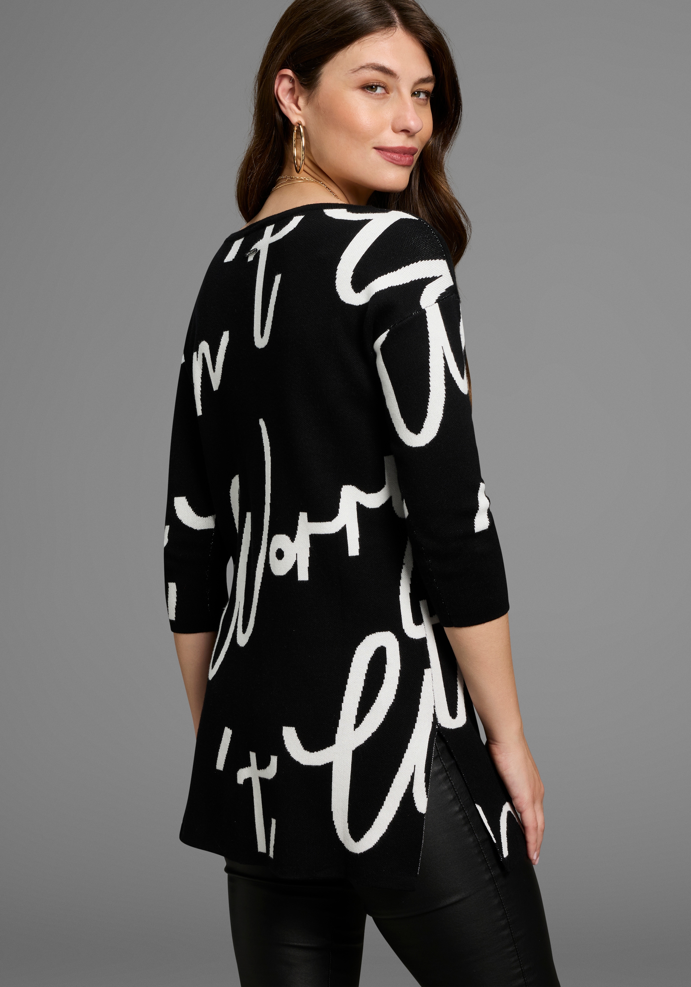 Laura Scott Jacquardpullover Feinstrickpullover mit femininem Lettering