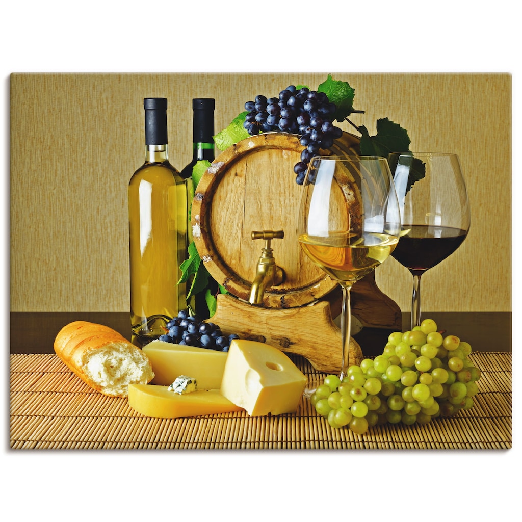 Artland Wandbild »Käse, Wein und Trauben«, Lebensmittel, (1 St.), als Alubild, Leinwandbild, Wandaufkleber oder Poster in versch. Größen