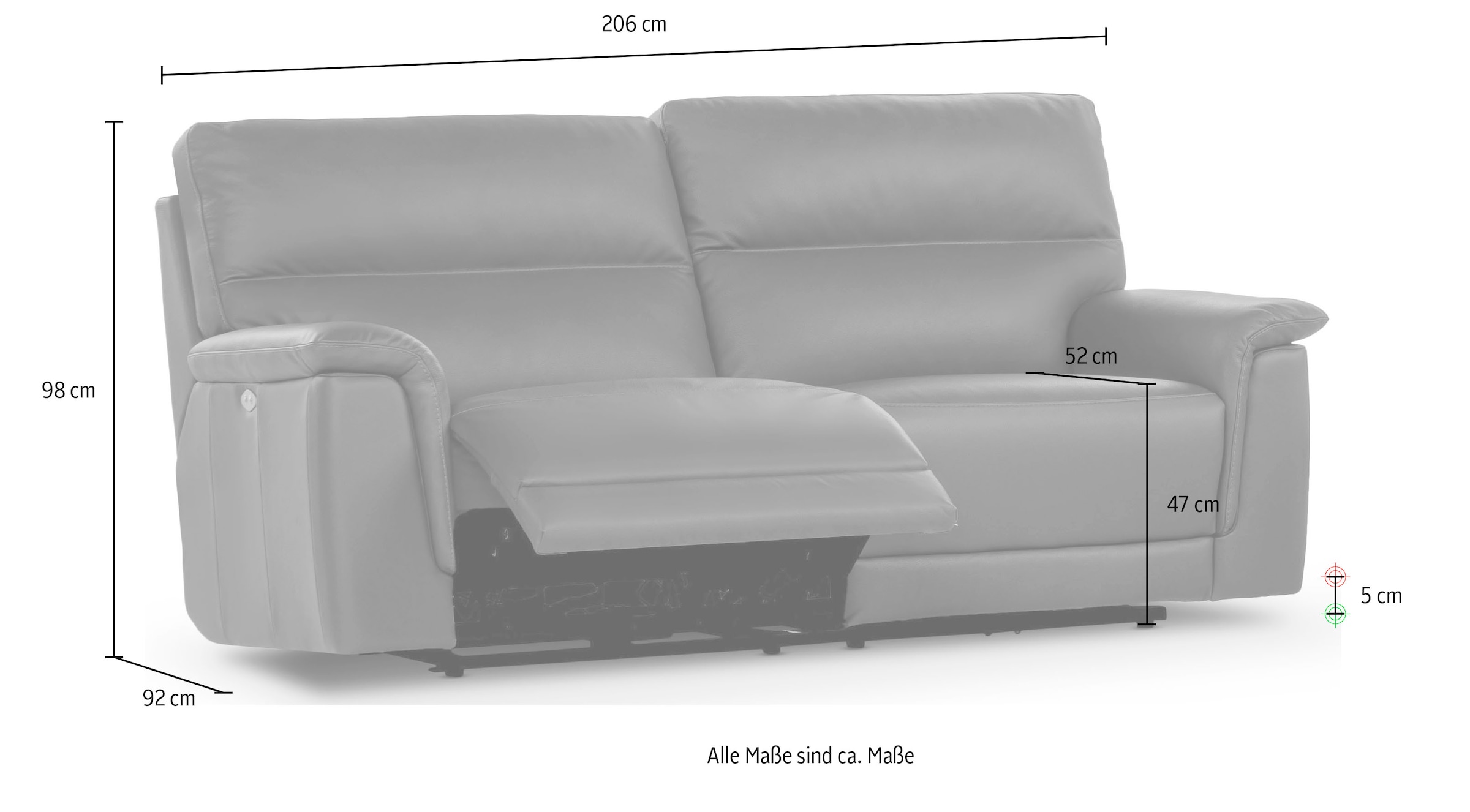 CALIA ITALIA 3-Sitzer »Sette«, in Leder, 206 cm Breite, mit elektrischer Relaxfunktion
