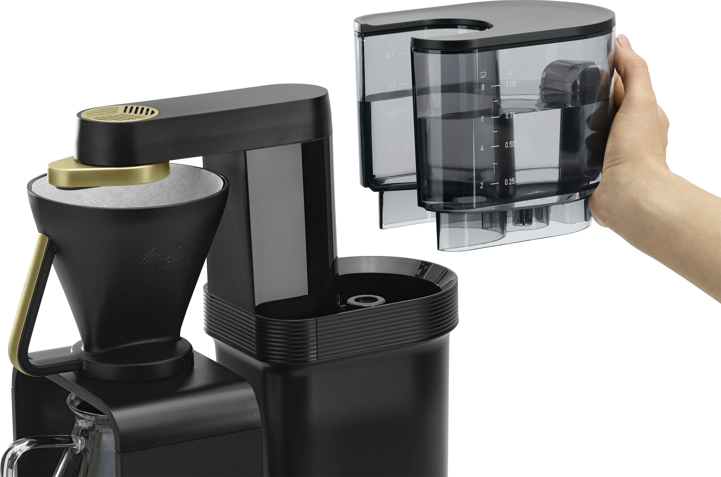 Melitta Filterkaffeemaschine »epour® 1024-12«, 1 l Kaffeekanne, Papierfilter,  1x4, Schwarz/Gold mit 3 Jahren XXL Garantie