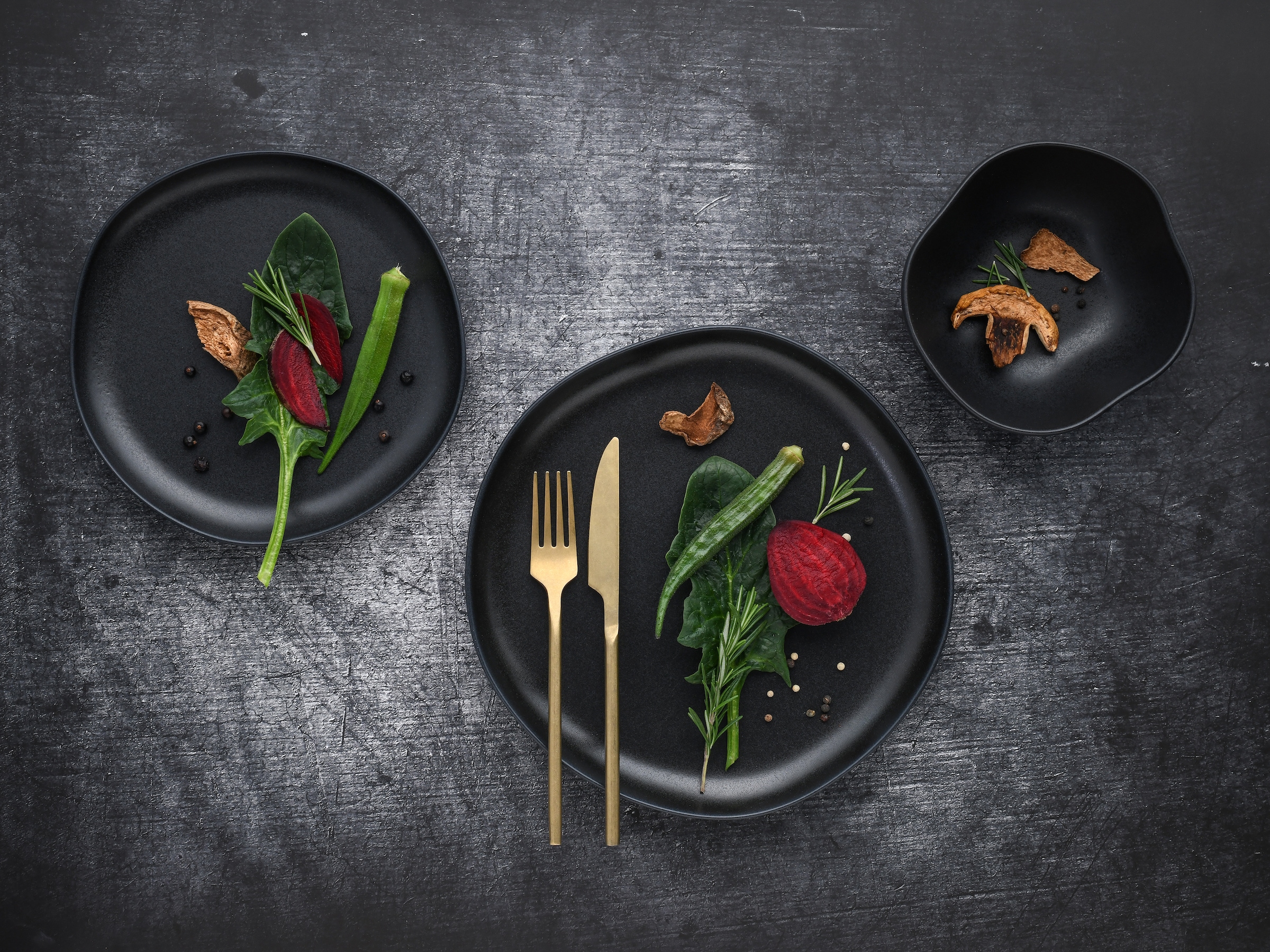 CreaTable Teller-Set »Natura Organic Black, Tellerset 12-tlg« Seidenmatte Glasur