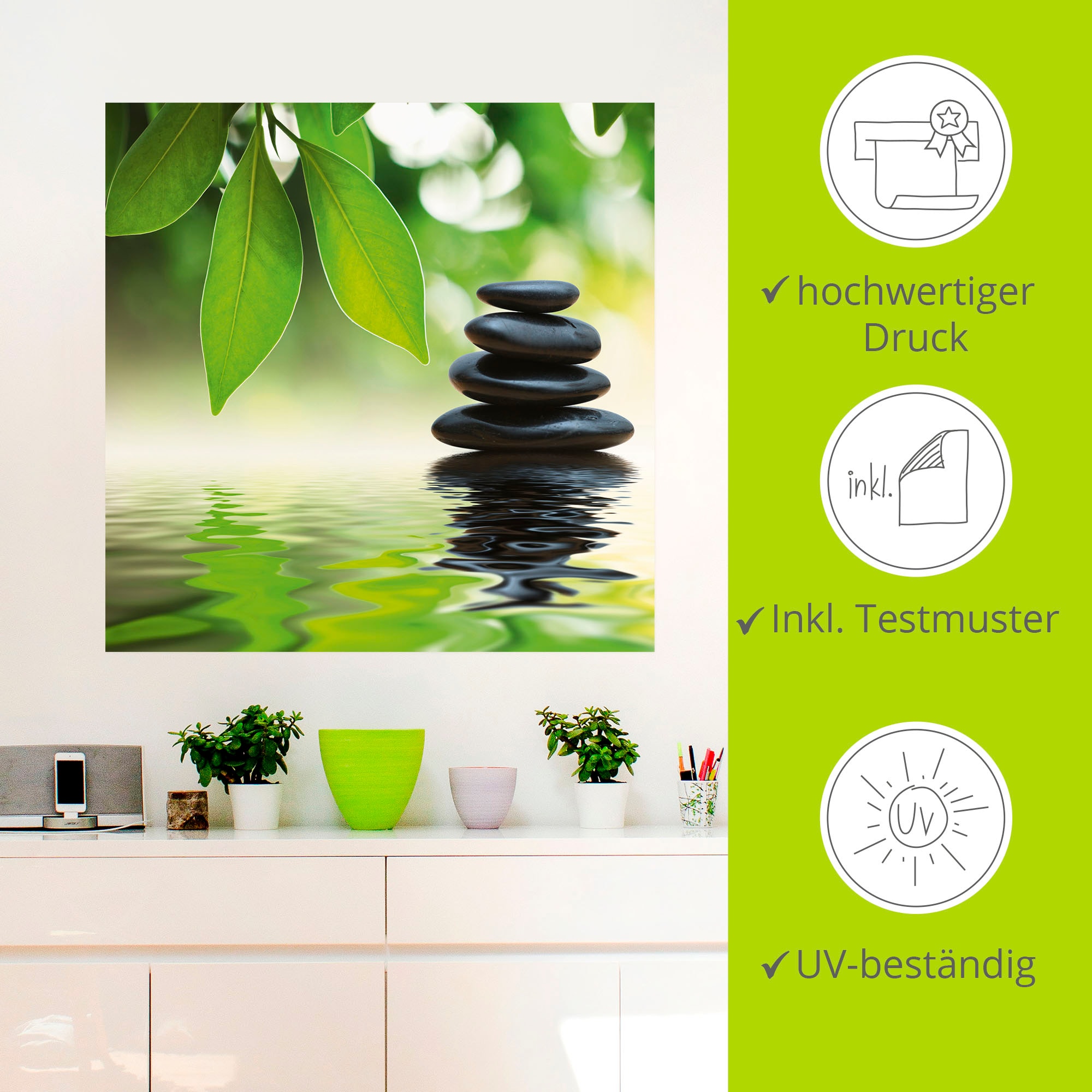 Artland Wandbild »Zen Steinpyramide auf Wasseroberfläche«, Zen, (1 St.), als Leinwandbild, Poster, Wandaufkleber in verschied. Größen