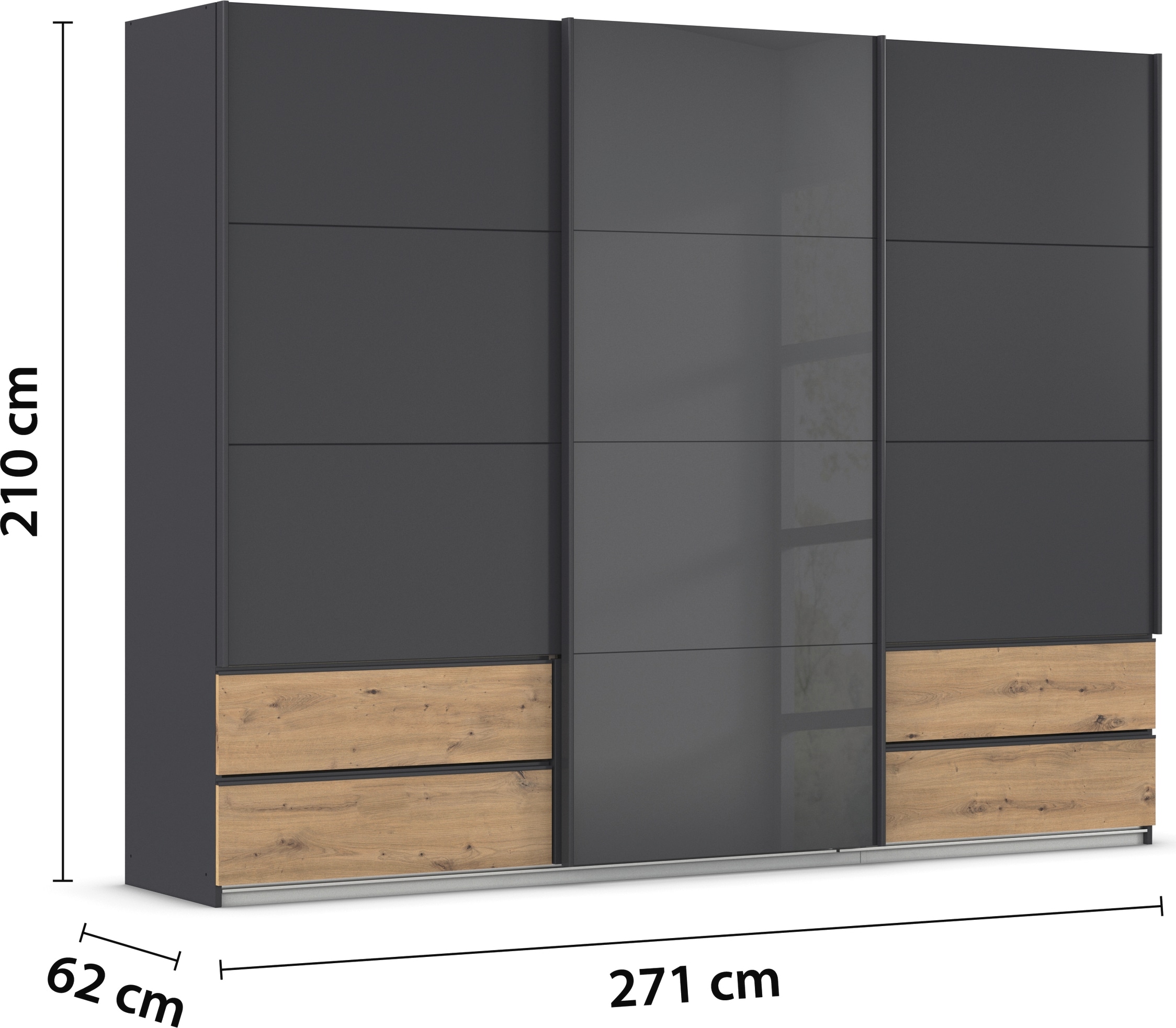 rauch Schwebetürenschrank »Kleiderschrank Schrank Garderobe ELARA Glastür/Grauspiegel«, praktische Schubladen optional farblich abgesetzt MADE IN GERMANY