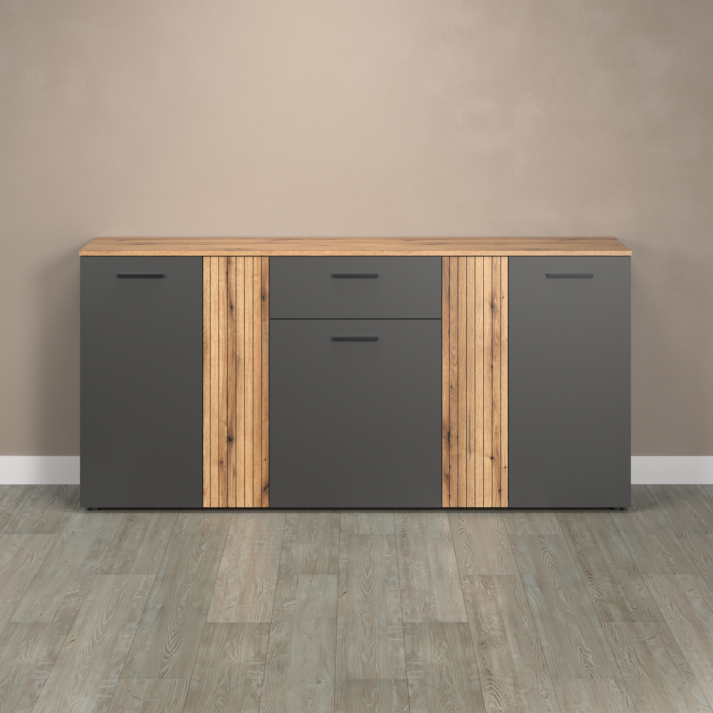 INOSIGN Kommode »Estepona«, Sideboard mit anpassbaren Türen mit Rillen-Optik