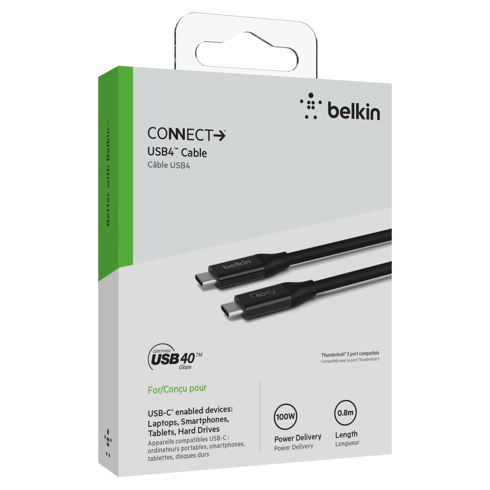 Belkin USB-Kabel »Connect USB4-Kabel« USB-C 80 cm unterstützt Power Delivery und schnelles Laden per „Passthrough“