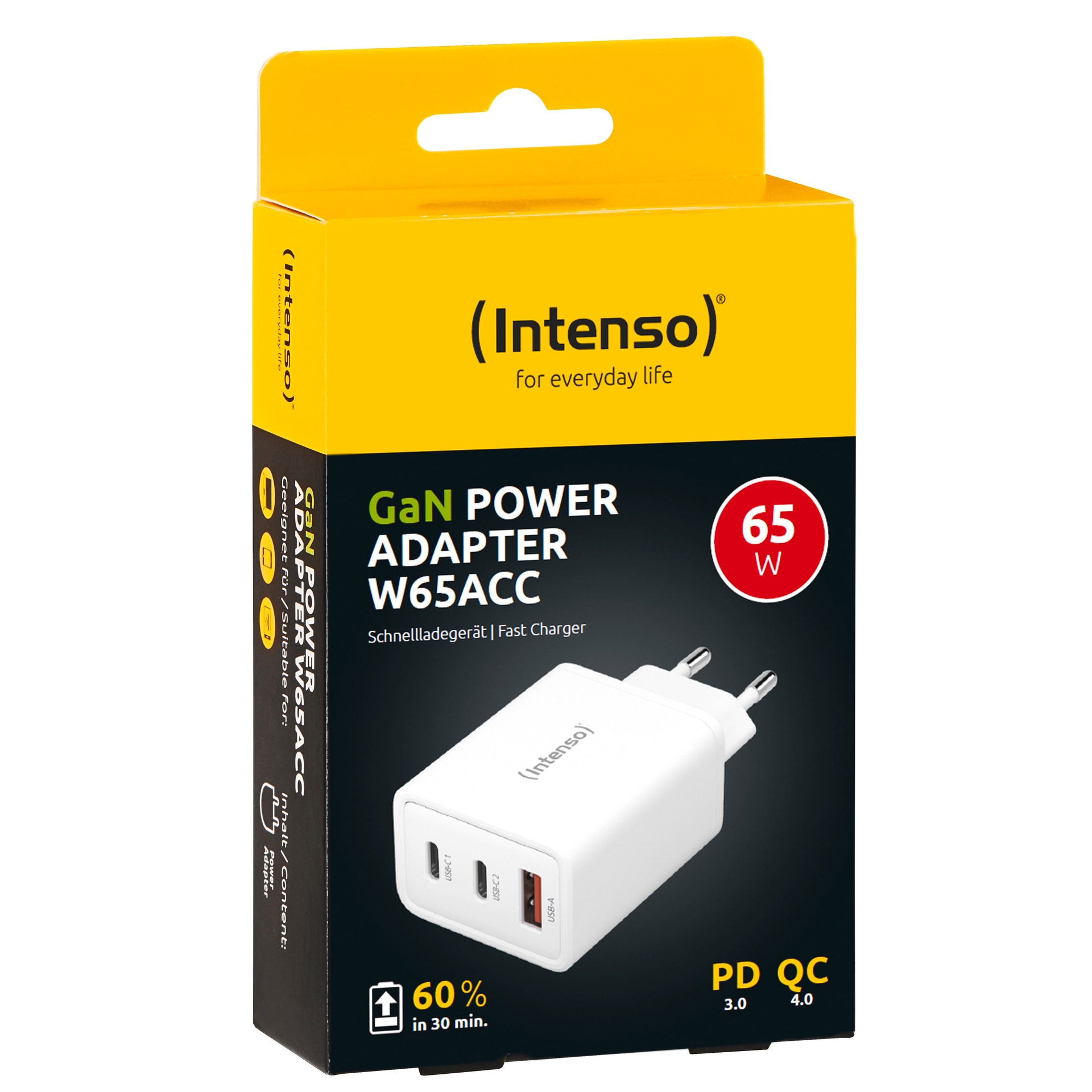 Intenso USB-Ladegerät »GaN Power Adapter W65ACC, 65W USB-A und 2x USB-C«
