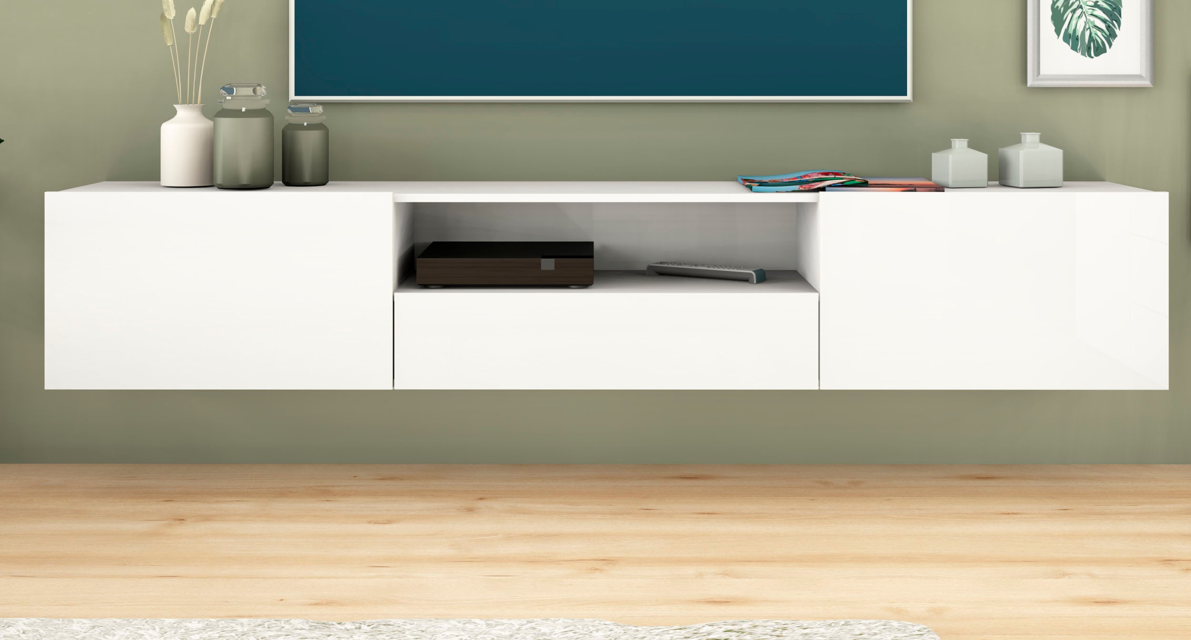 borchardt Möbel Lowboard »Sophia«, Breite 200 cm mit 2 Klappen und 1 Schubkasten, stehend und hängend