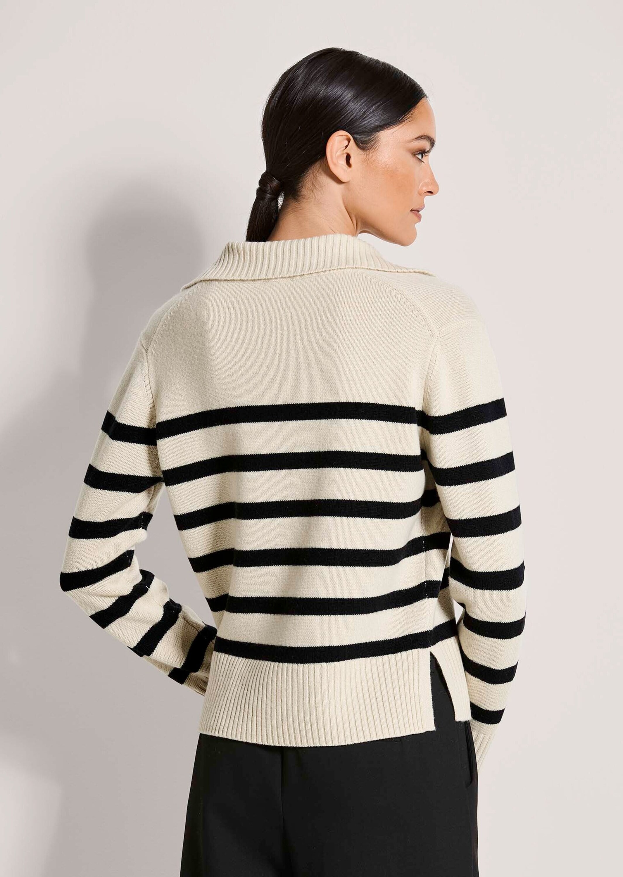 MADELEINE Longpullover »Strickpullover Sommerpullover im Streifen-Look« Polokragen mit V-Ausschnitt