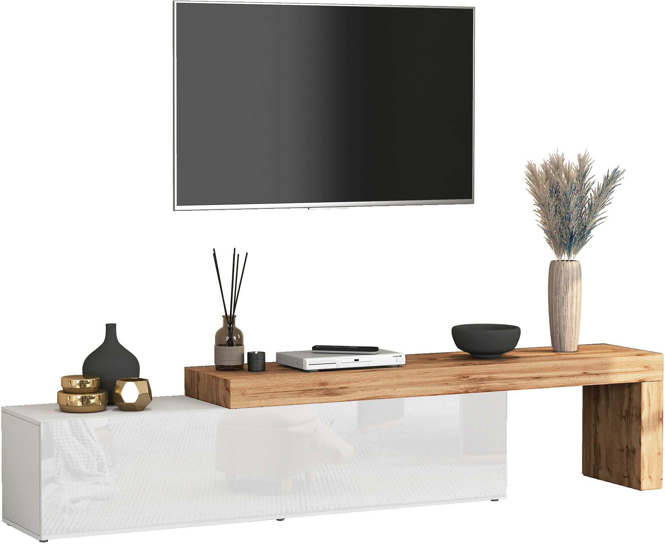 INOSIGN Lowboard »Chronos TV-Board, TV-Schrank« Breite verstellbar von 190 bis 350 cm, 1 Stk. tlg. Breite 270 cm TV-Board,Lowboard,1 Klappe und ein L-Förmiger Aufsatz